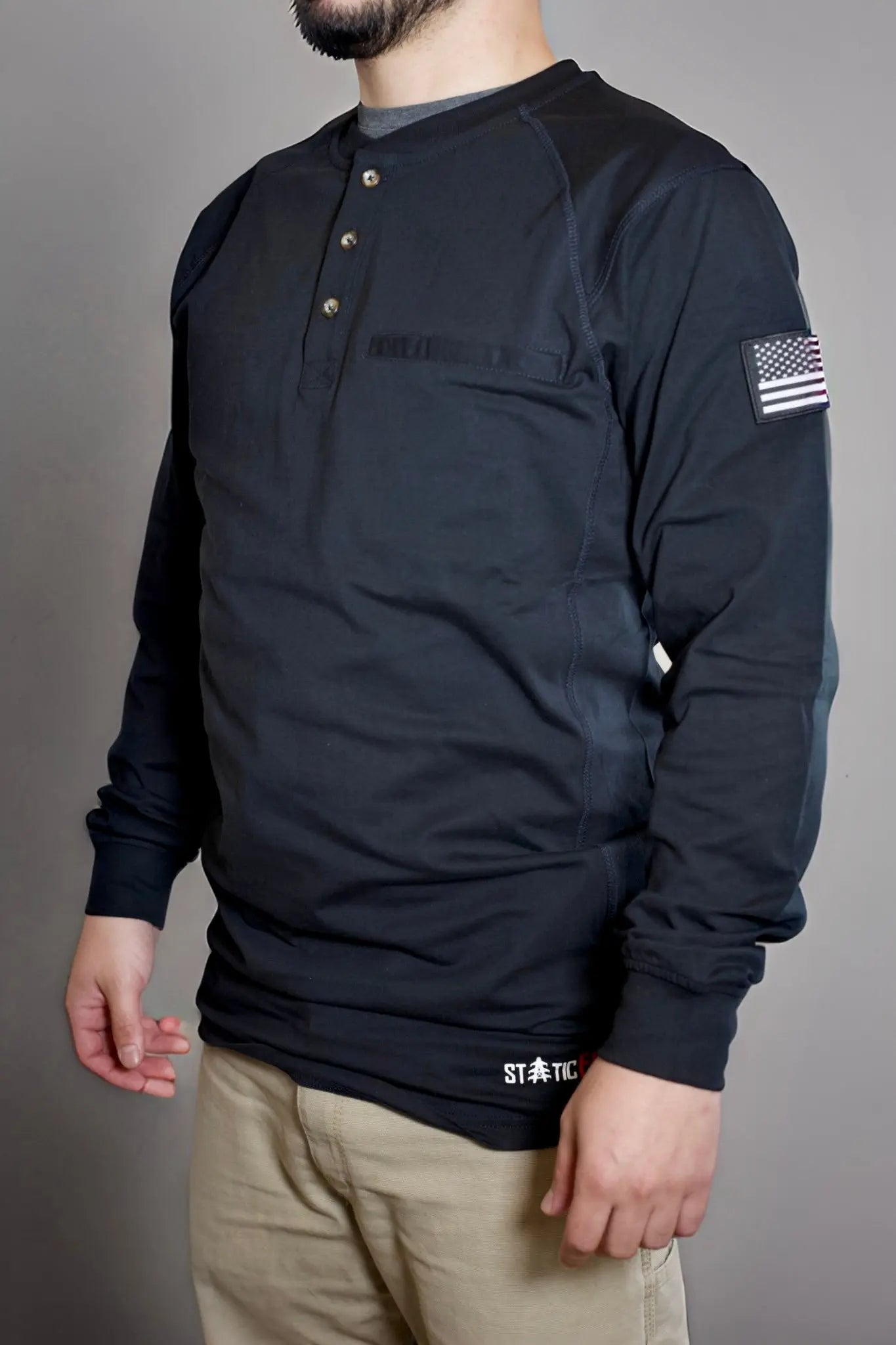 Static FR Flame-Resistant Shirt 3-Button Henley - Black-Safety Glasses USA-6