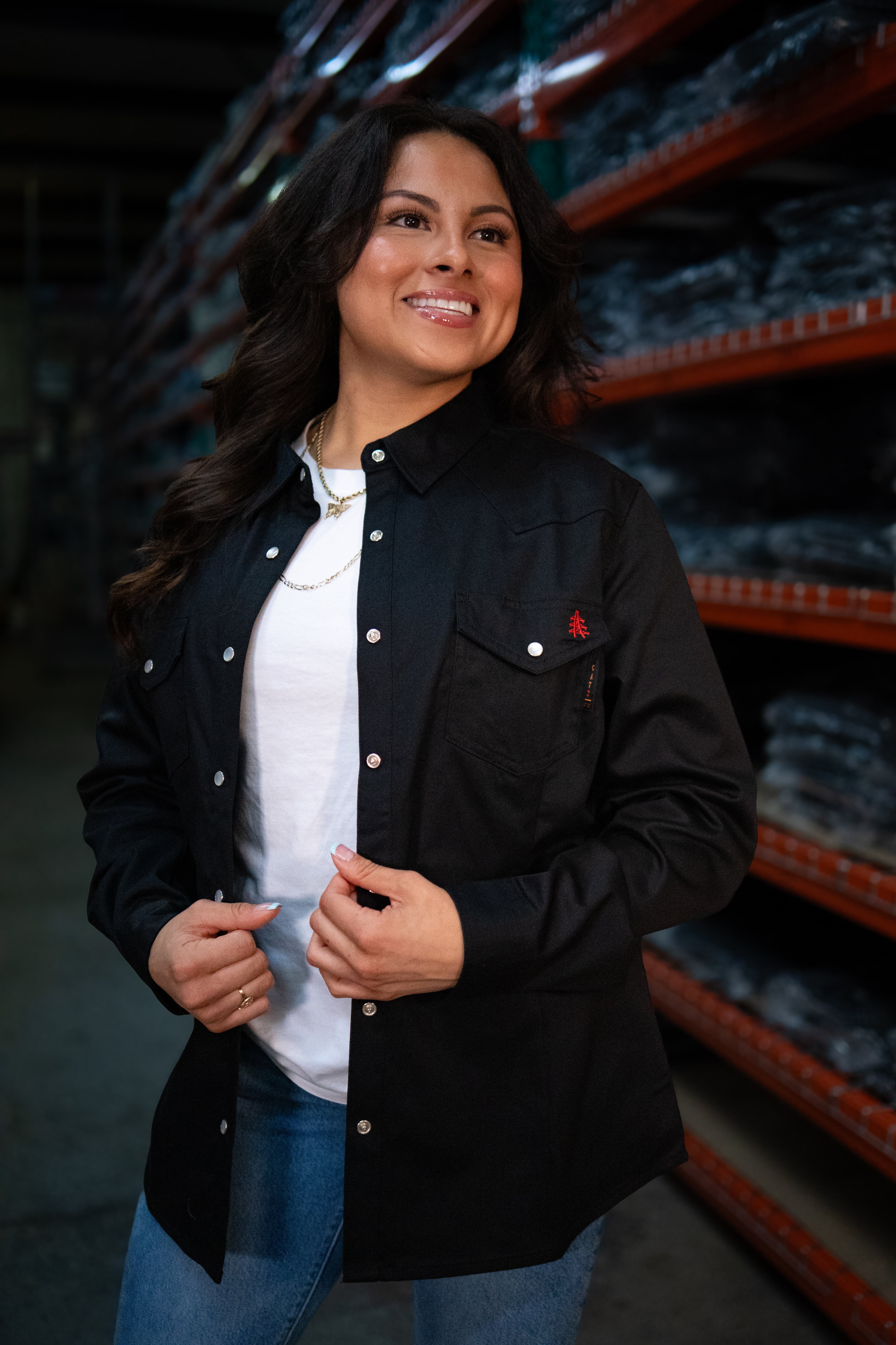Static FR Women's Flame-Resistant Pearl Snap Work Shirt - Western Black