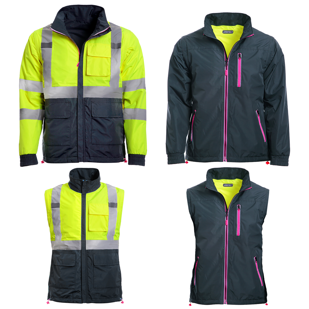 Jorestech Women's 4-in-1 Hi-Vis Reversible Safety Jacket with Removable Sleeves