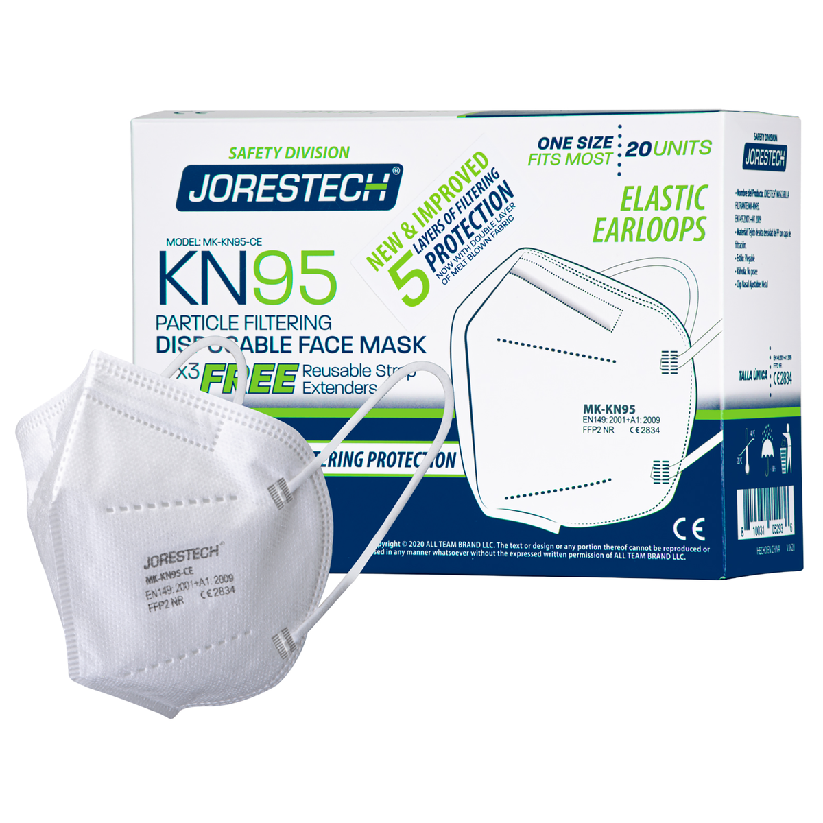 Jorestech 5-Layer KN95 Protective Disposable Face Masks – Pack of 20