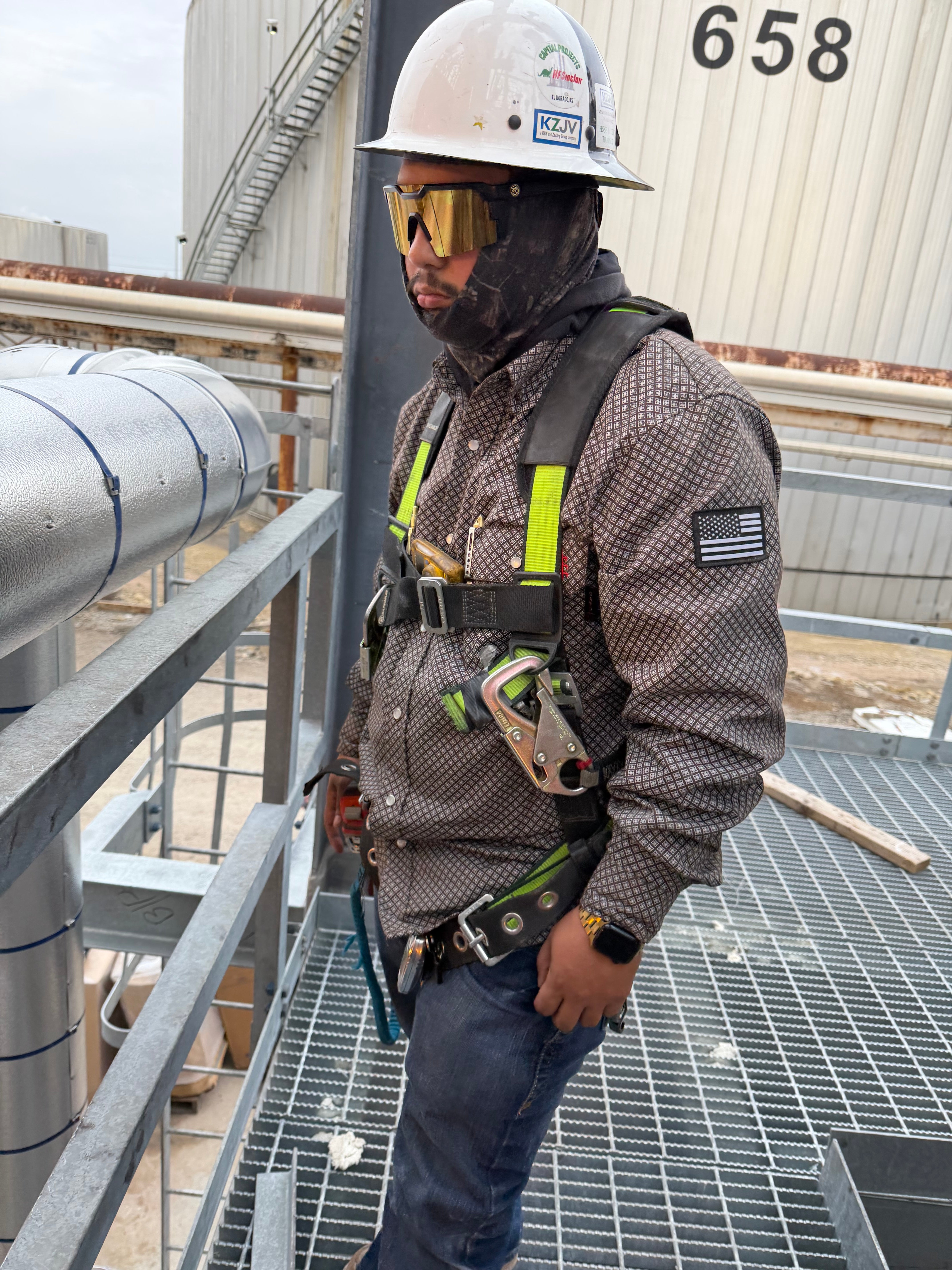 Static FR Flame-Resistant Pearl Snap Work Shirt - Copperhead - With U.S Flag