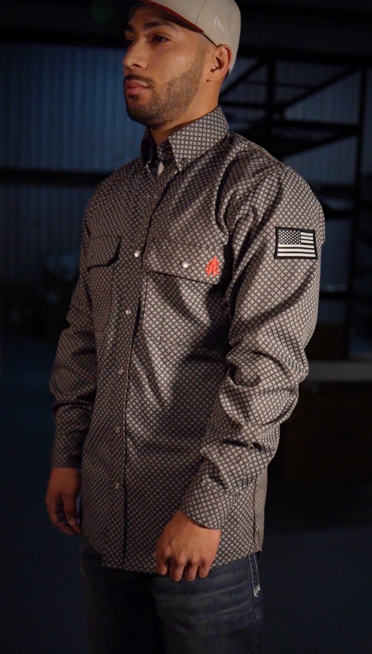 Static FR Flame-Resistant Pearl Snap Work Shirt - Copperhead - With U.S Flag