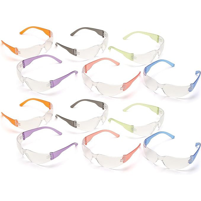 Pyramex Intruder S4110SMP Safety Glasses Box of 12 with Assorted Temple Colors and Clear Lens