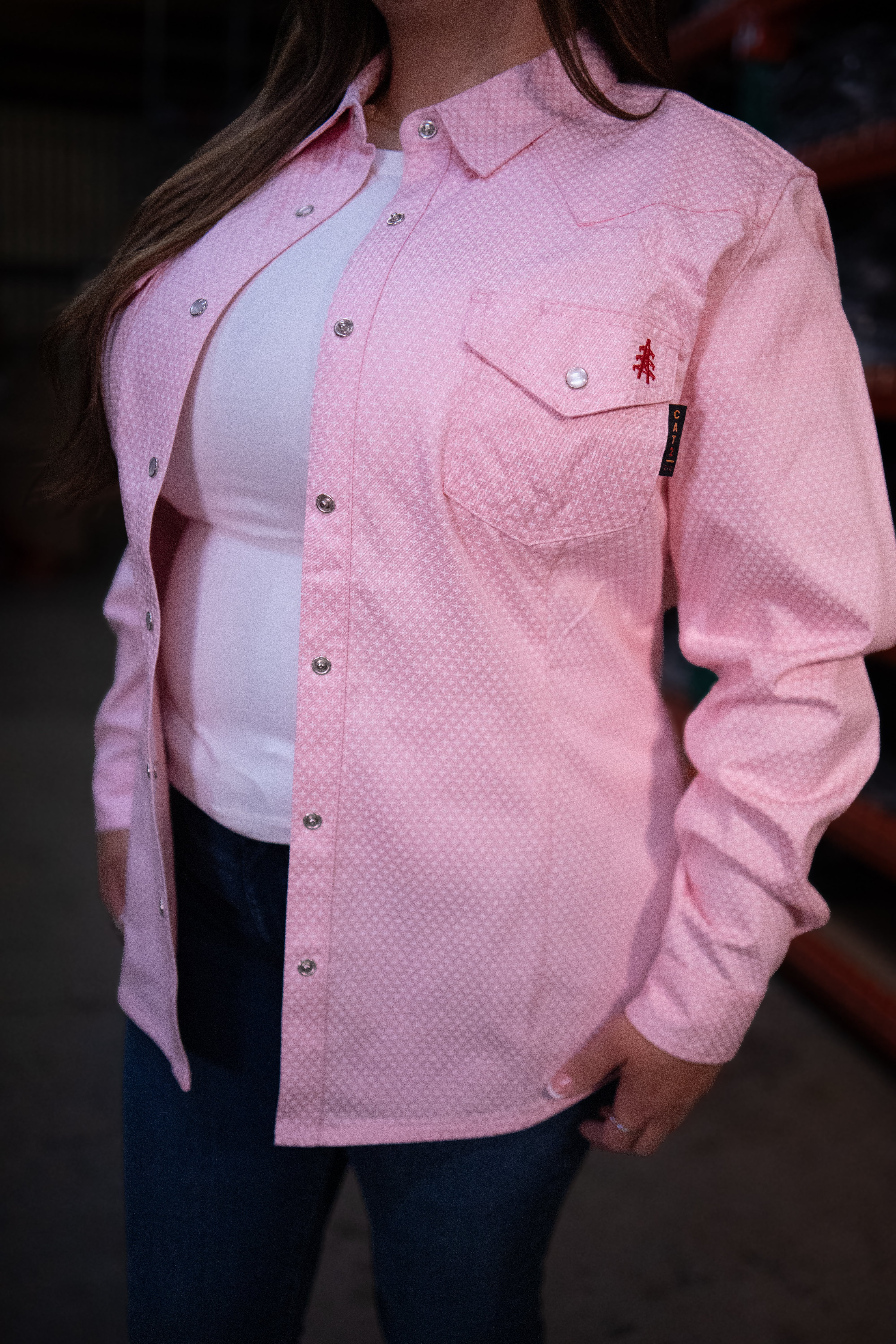 Static FR Women's Flame-Resistant Pearl Snap Work Shirt - Ignite Pink