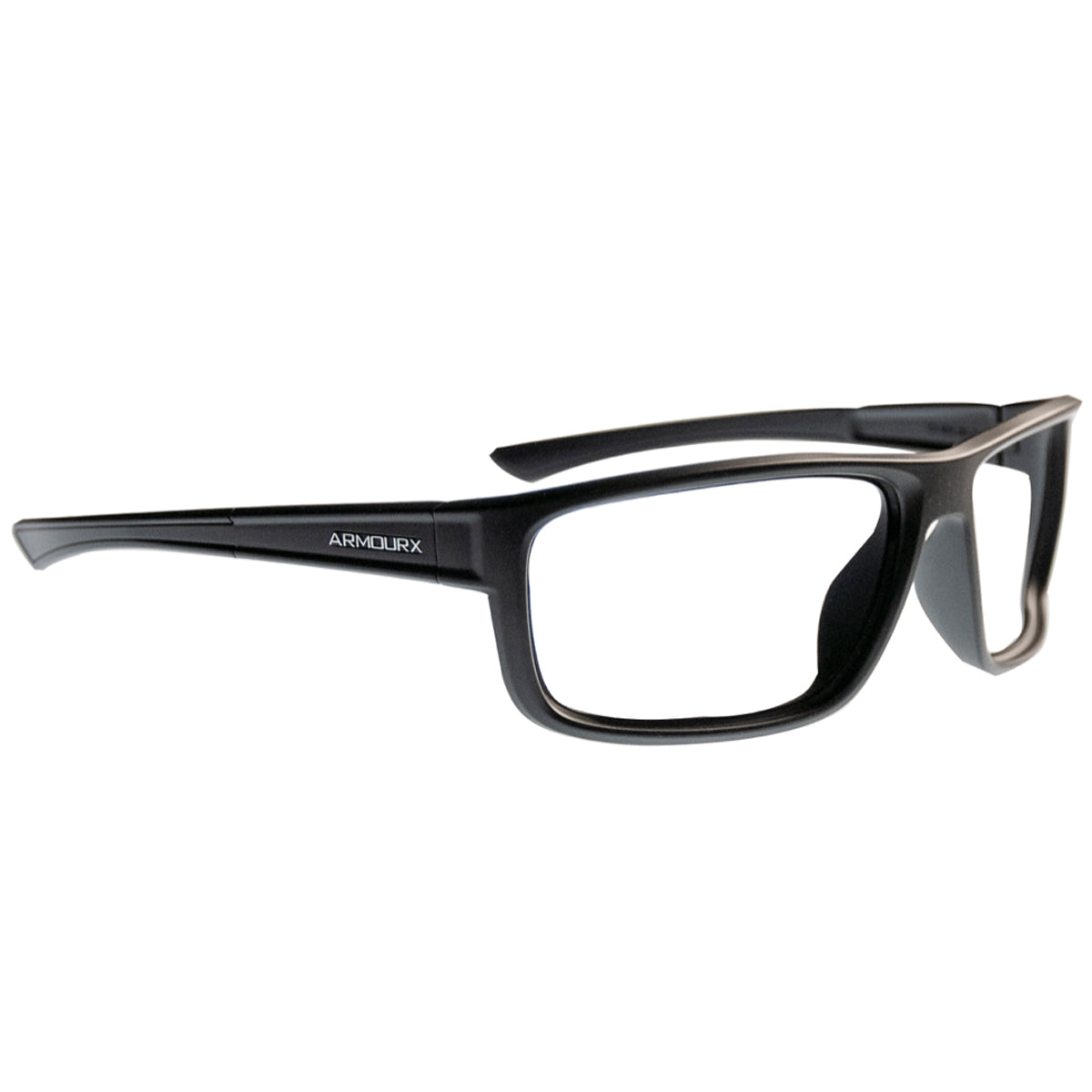 ArmouRx 6018 matte black plastic wraparound prescription safety glasses with integrated side protection.
