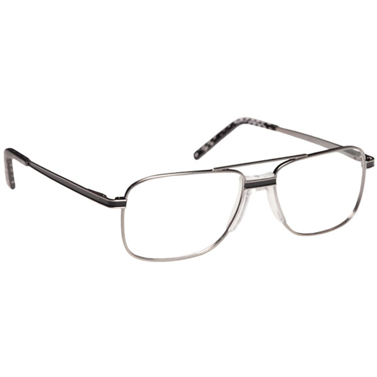 ArmouRx 7006 men's pewter metal full-rim prescription safety glasses, 53-15-140 mm, with clear lenses.