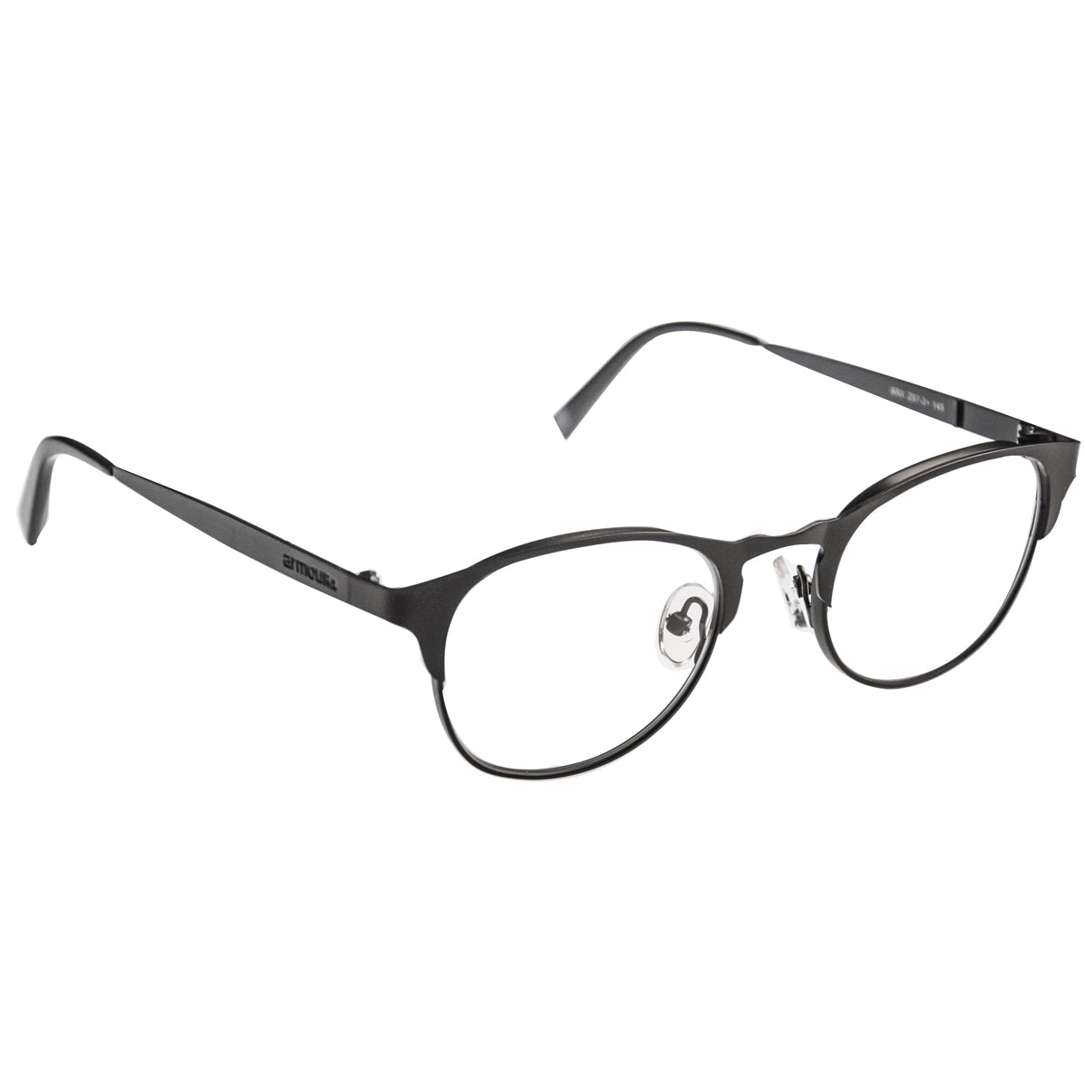 ArmouRx 7107 black metal full-rim prescription safety glasses, round 48-21-145mm frame.