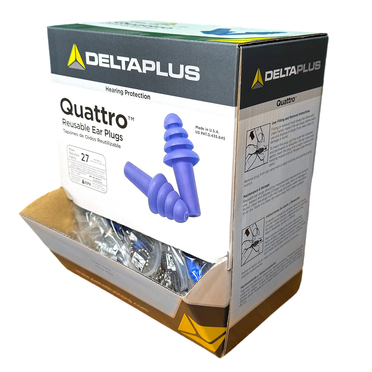 Delta Plus Quattro Corded Earplugs with Case NRR-27 (50-Pr Box)