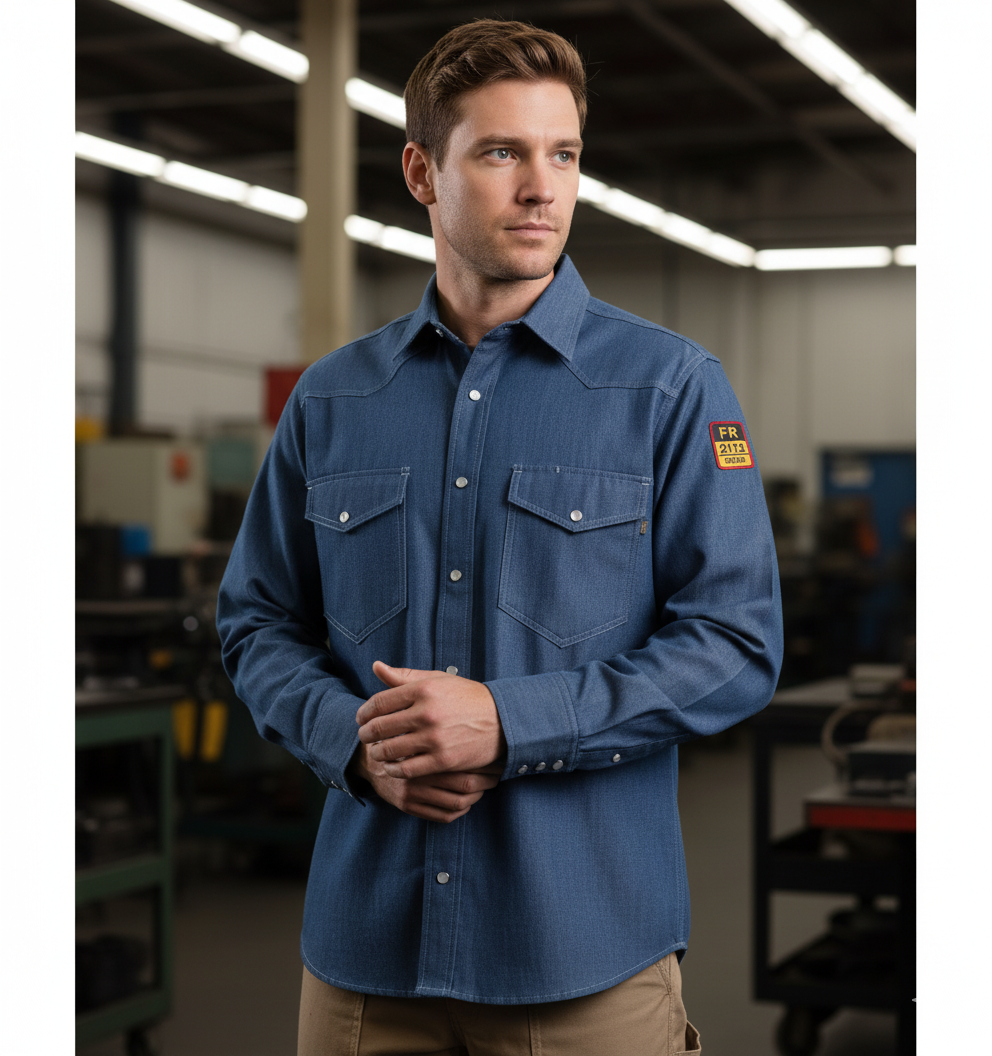 Just in Trend Flame Resistant FR Denim Shirt 100% Cotton
