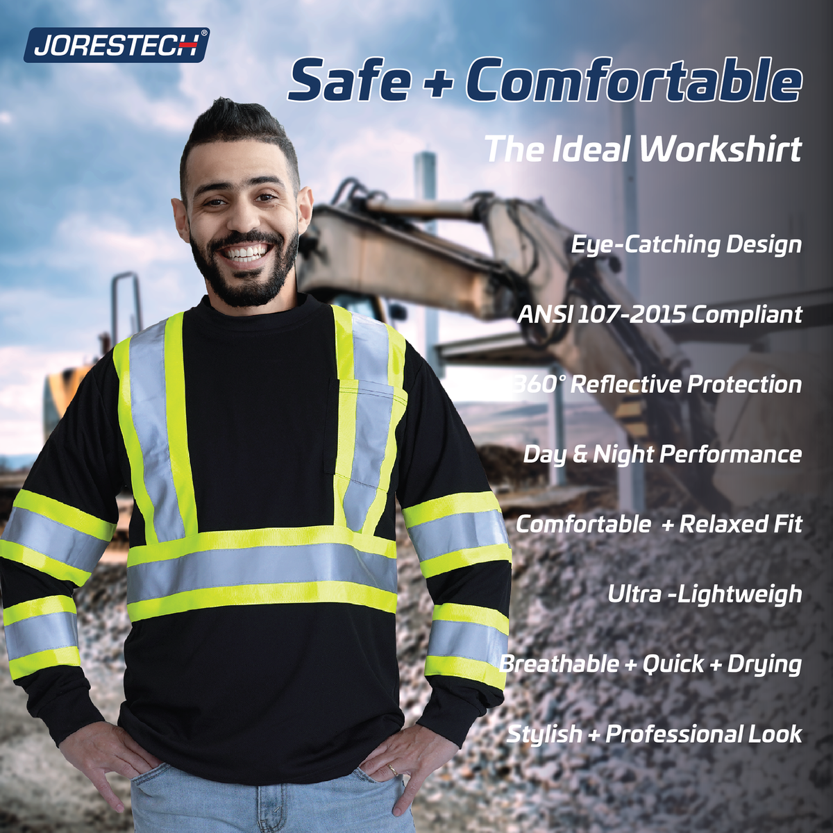 Jorestech Hi-Vis Reflective Two-Tone Long Sleeve Safety Shirt