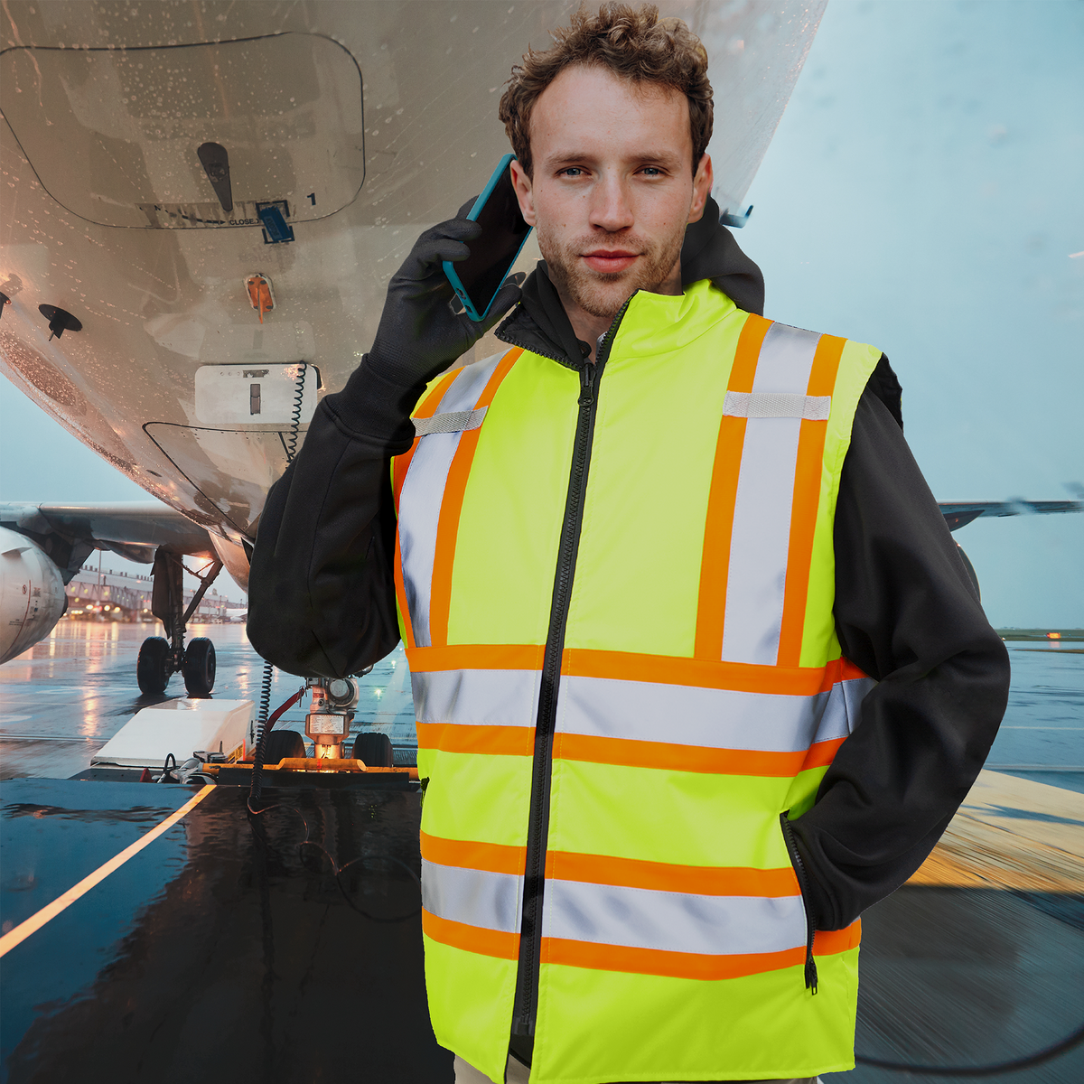 Jorestech Hi-Vis Yellow/Black Reversible Insulated Safety Vest with Reflective Strips