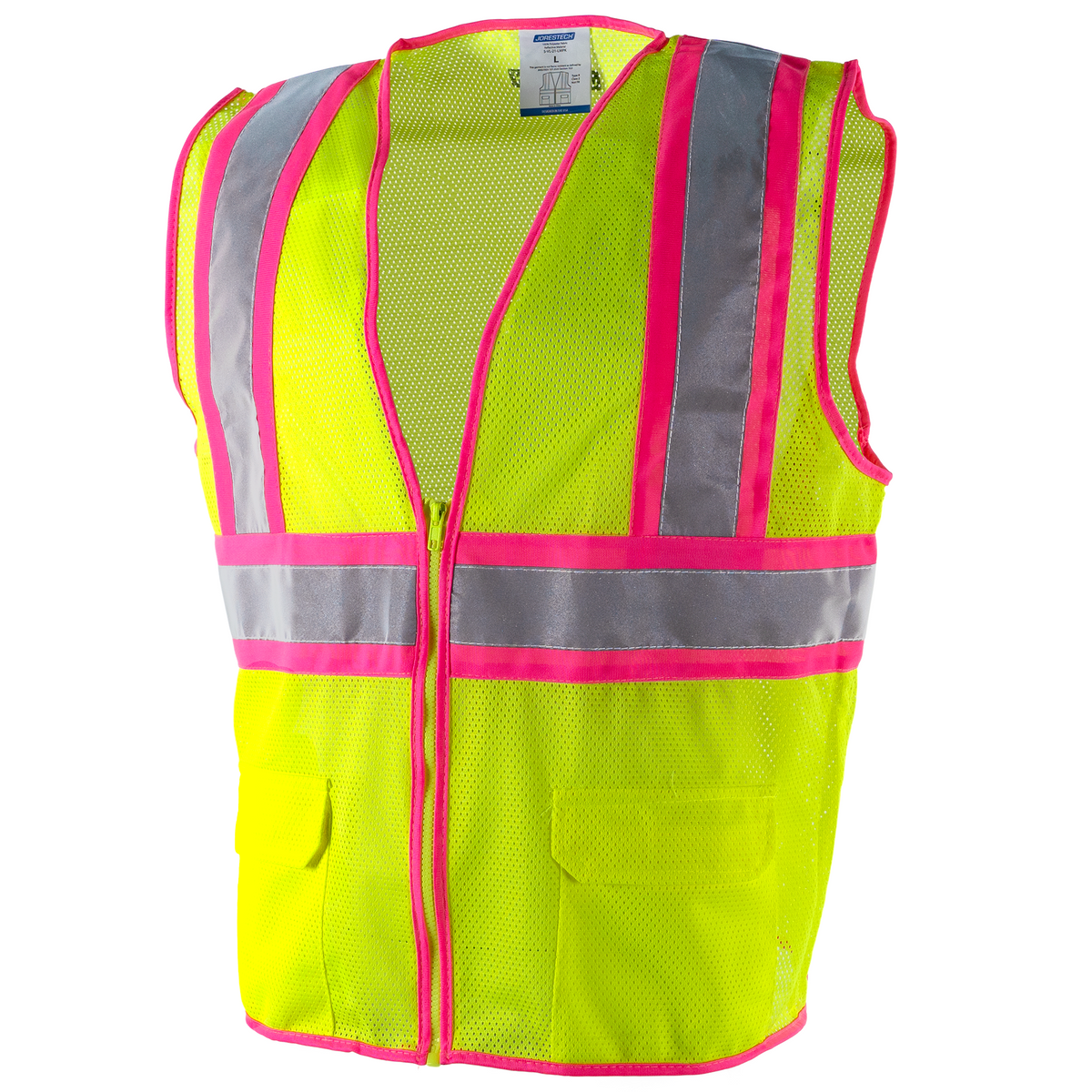 Jorestech Hi-Vis Mesh Safety Vest with Pink Contrasting Strips and Reflective Tapes