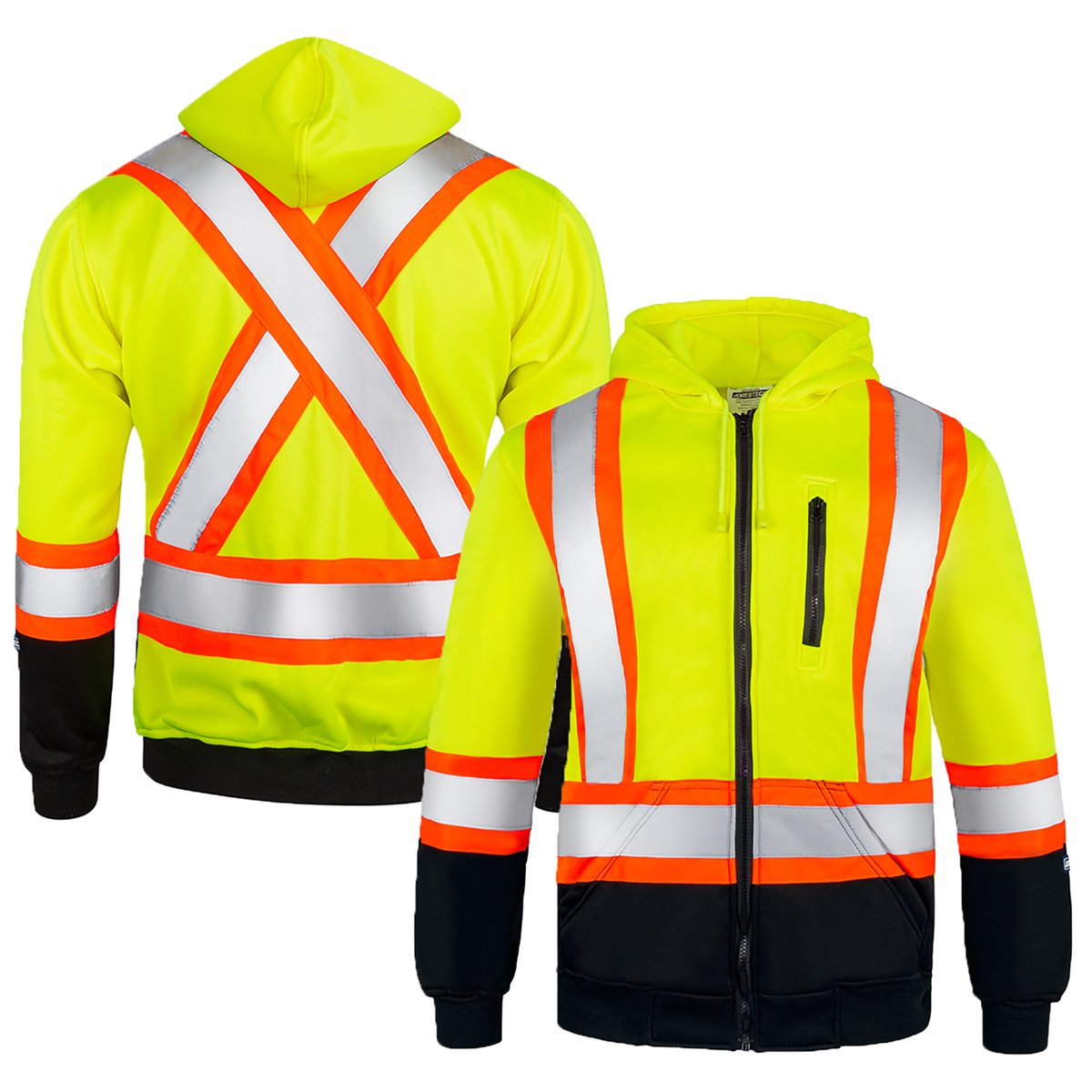 Jorestech Hi-Vis Two-Tone Yellow/Black Safety Hooded Sweatshirt with Reflective Stripes