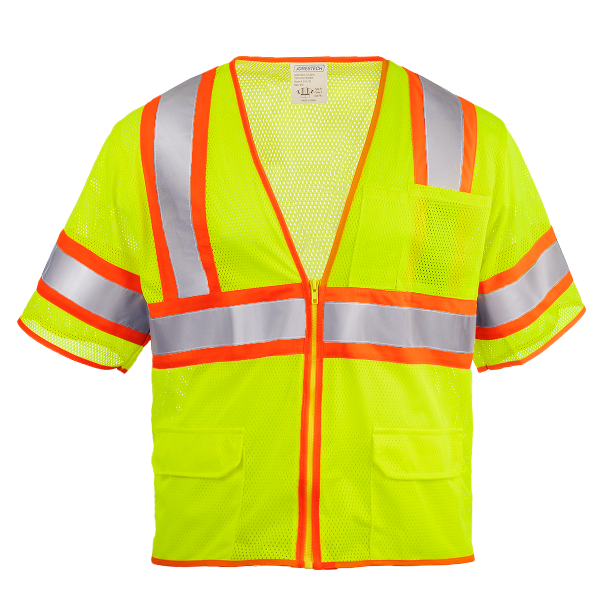 Jorestech Hi-Vis Two Toned Mesh Sleeved Safety Vest with 2” Reflective Strips and Pockets