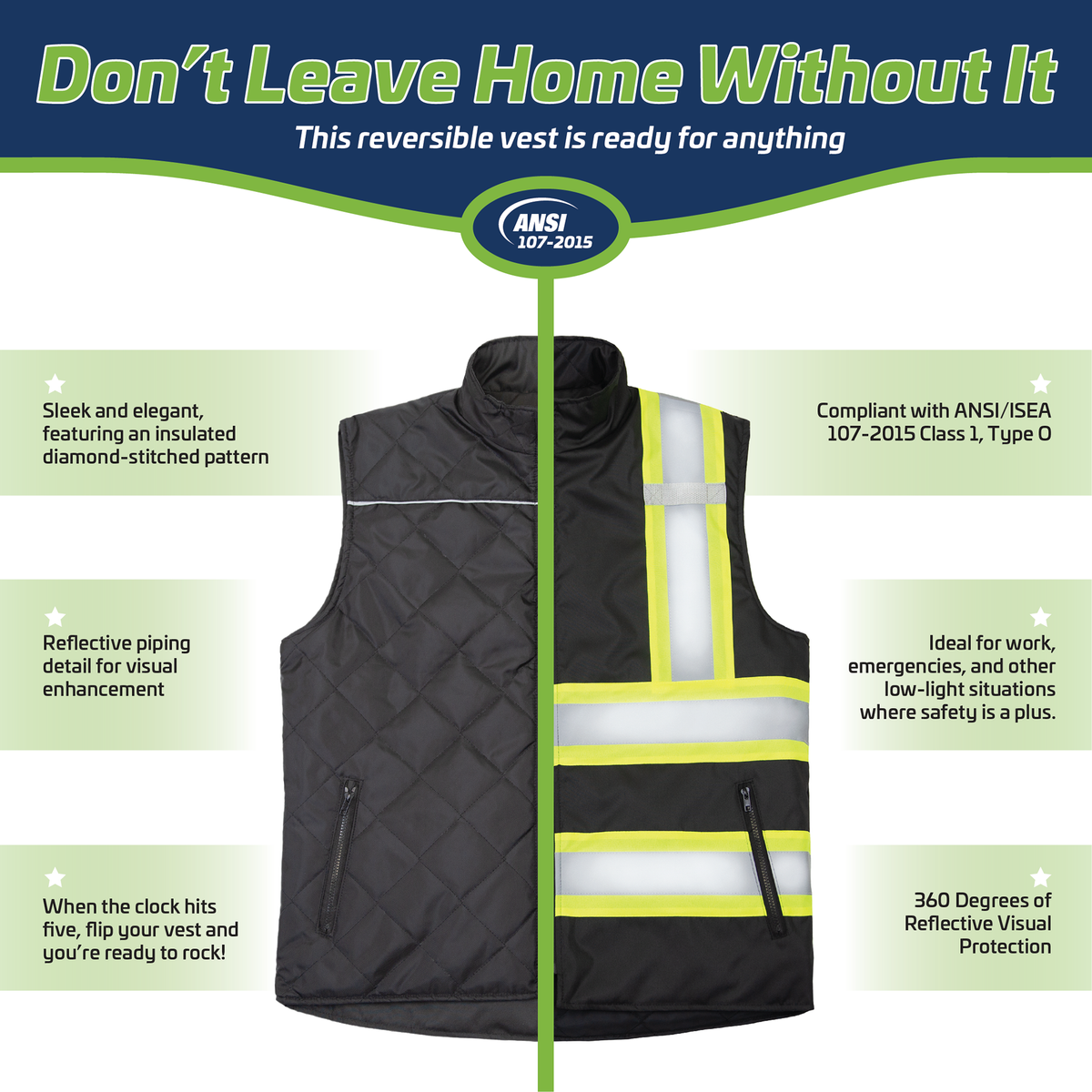 Jorestech Hi-Vis Two-Tone Reversible Insulated Safety Vest with Reflective Strips
