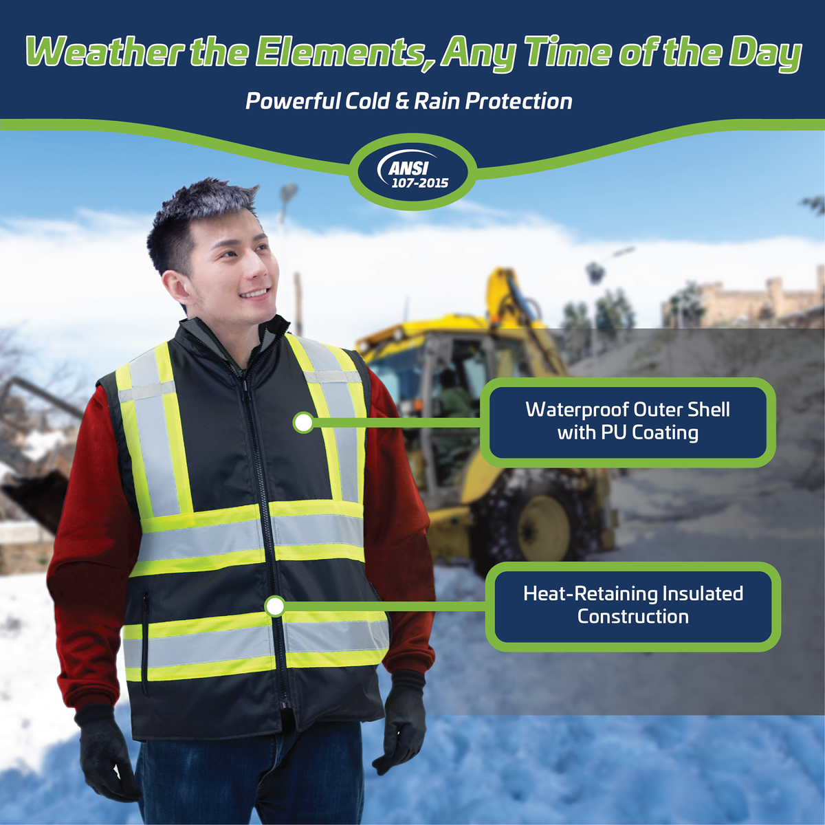 Jorestech Hi-Vis Two-Tone Reversible Insulated Safety Vest with Reflective Strips