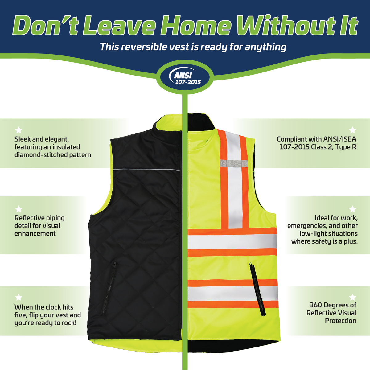 Jorestech Hi-Vis Yellow/Black Reversible Insulated Safety Vest with Reflective Strips