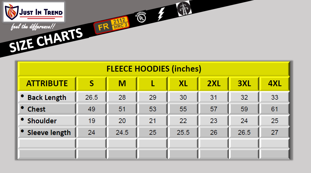Just In Trend Flame Resistant 12 oz Fleece Hoodies 100% Cotton
