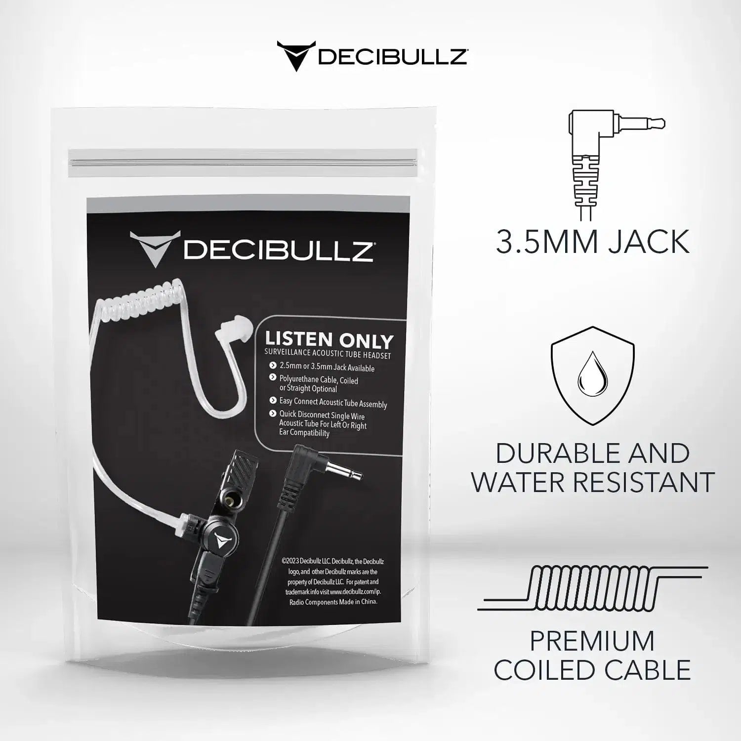 Decibullz +Awareness Custom Molded Listen-Only Surveillance Acoustic Tube Headset-RDO-HS-LIS-RTL-AWA-BNDL-Safety Glasses USA-3