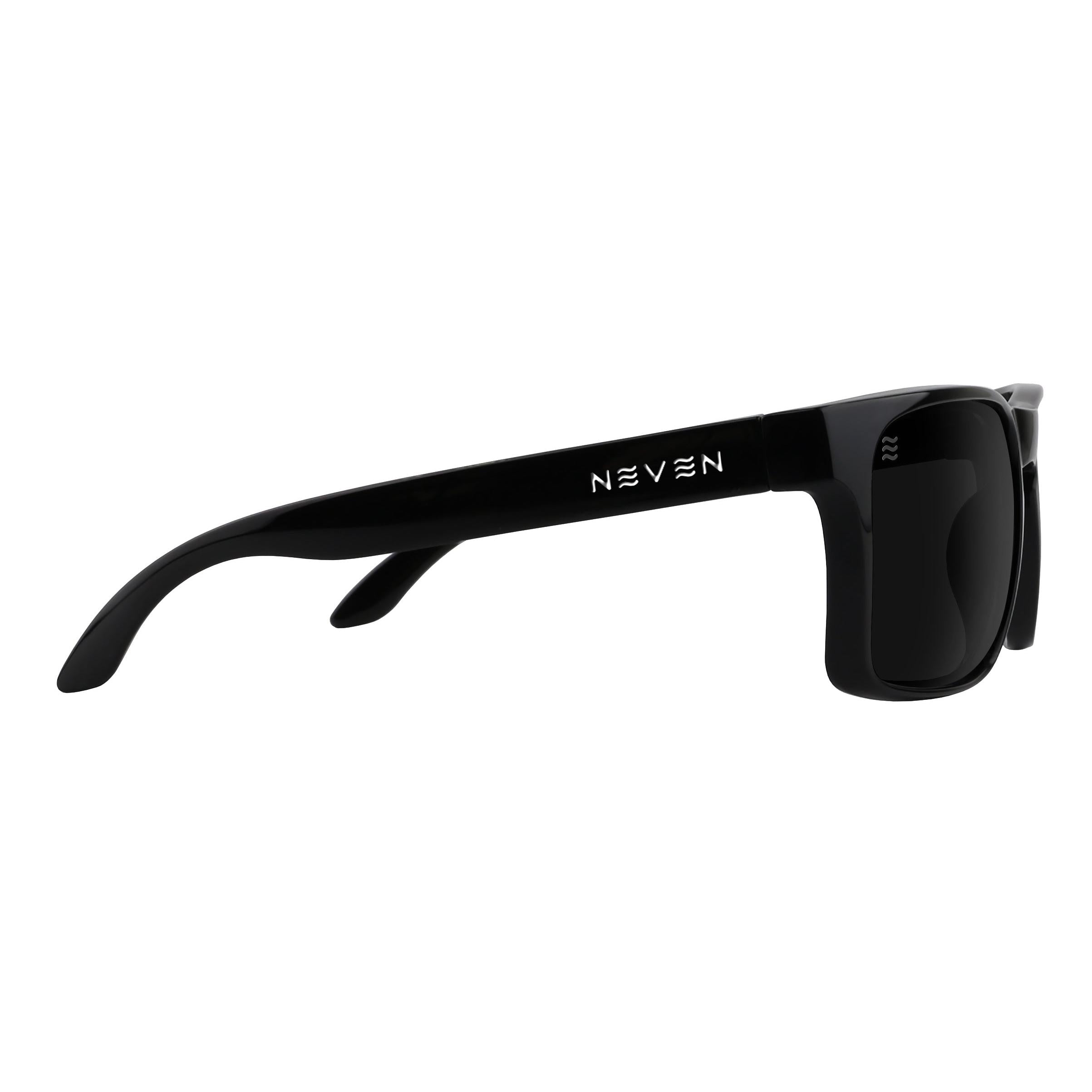 Neven Doom XL polarized sunglasses in matte black with a sleek, oversized frame and white logo branding on the temple.