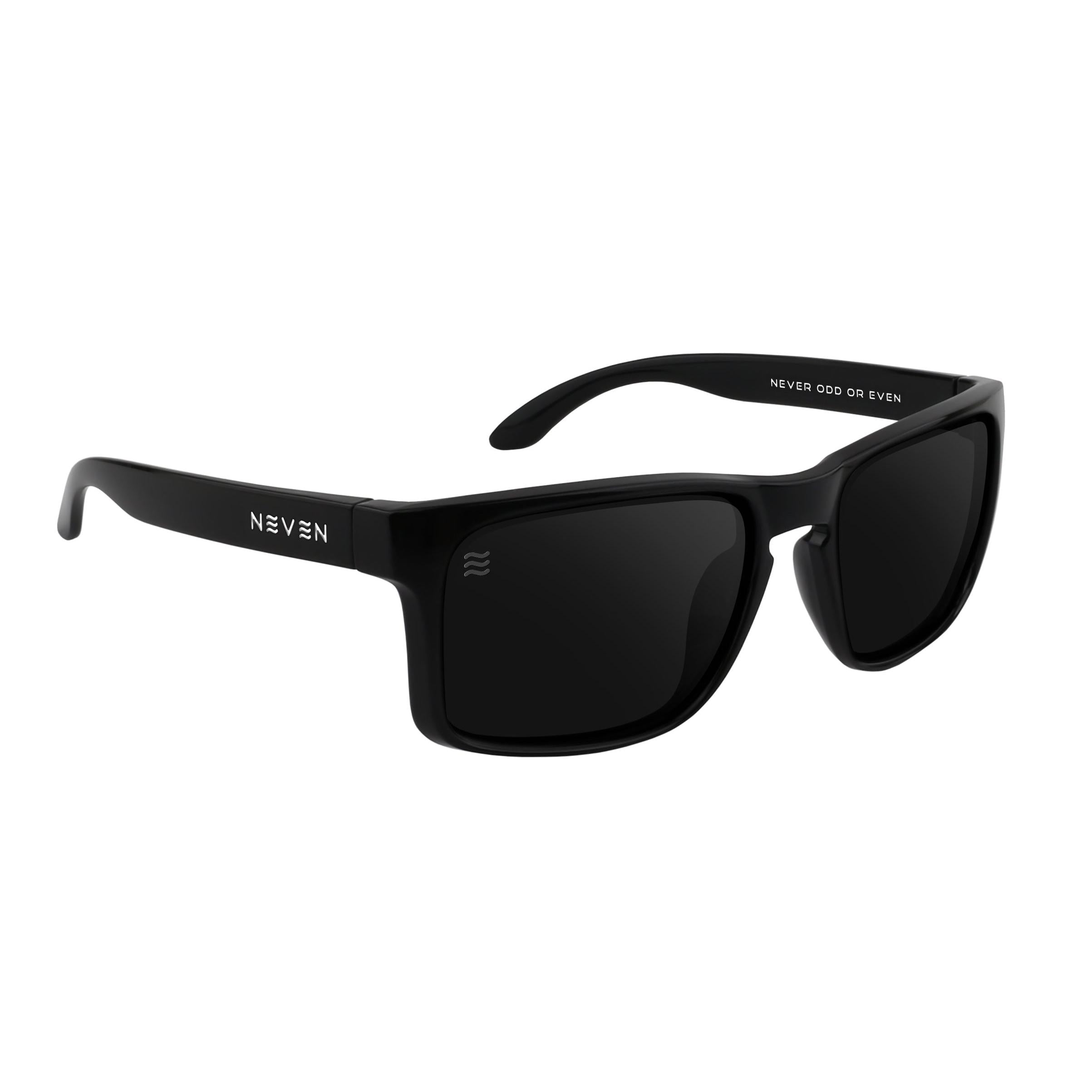 Neven Doom XL polarized sunglasses featuring a matte black frame, dark lenses, and white logo branding on the temple.