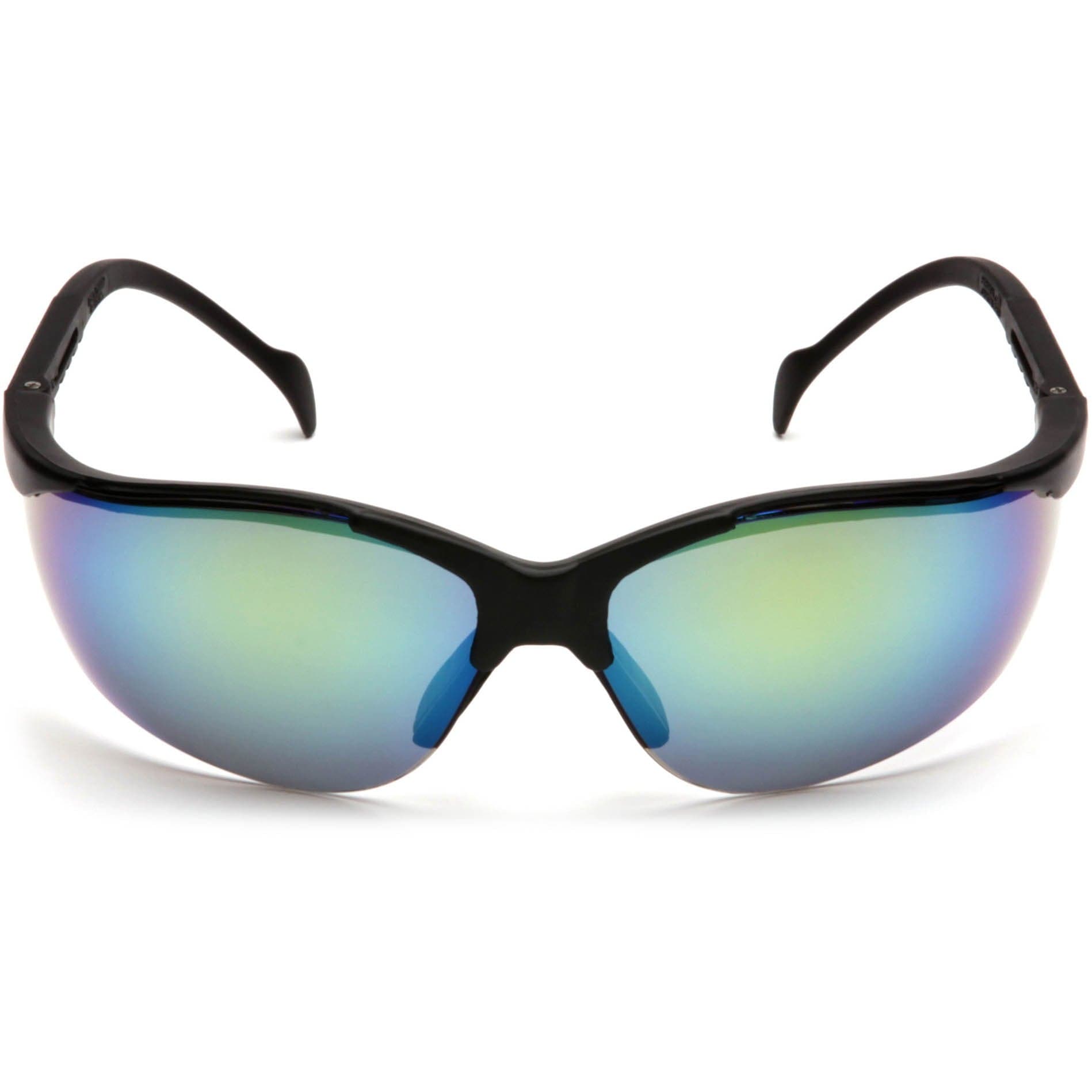 Pyramex Venture 2 Safety Glasses with Black Frame and Gold Mirror Lens Front View