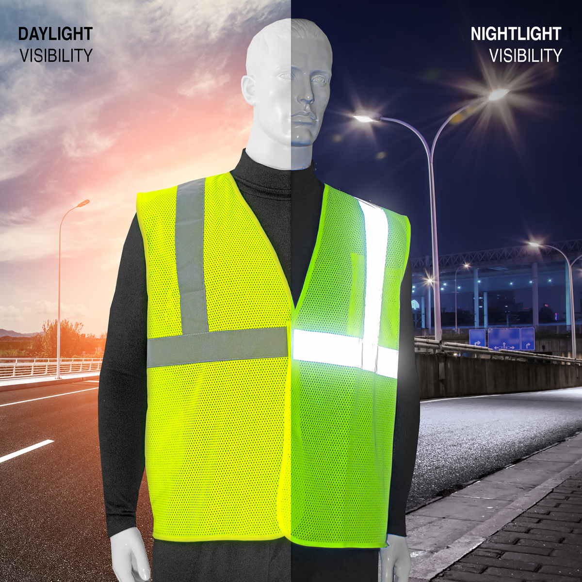 Jorestech Printed Hi-Vis Mesh Safety Vest with 2” Reflective Strips and Pocket - Lime