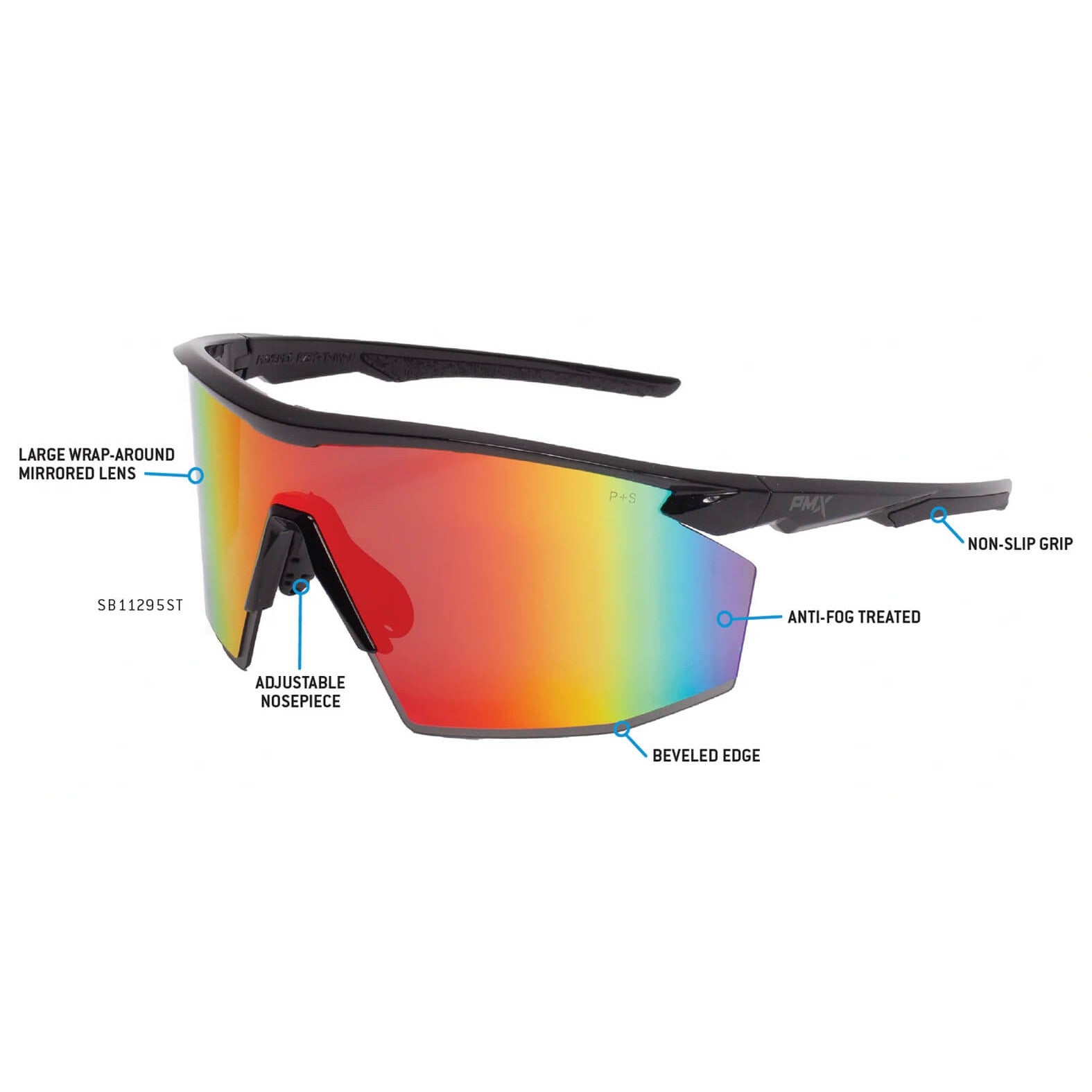 Pyramex PMXSpec Safety Glasses with Matte Black-Blue Frame and Blue Mirror Anti-Fog Lens-SB11265ST-Safety Glasses USA-3