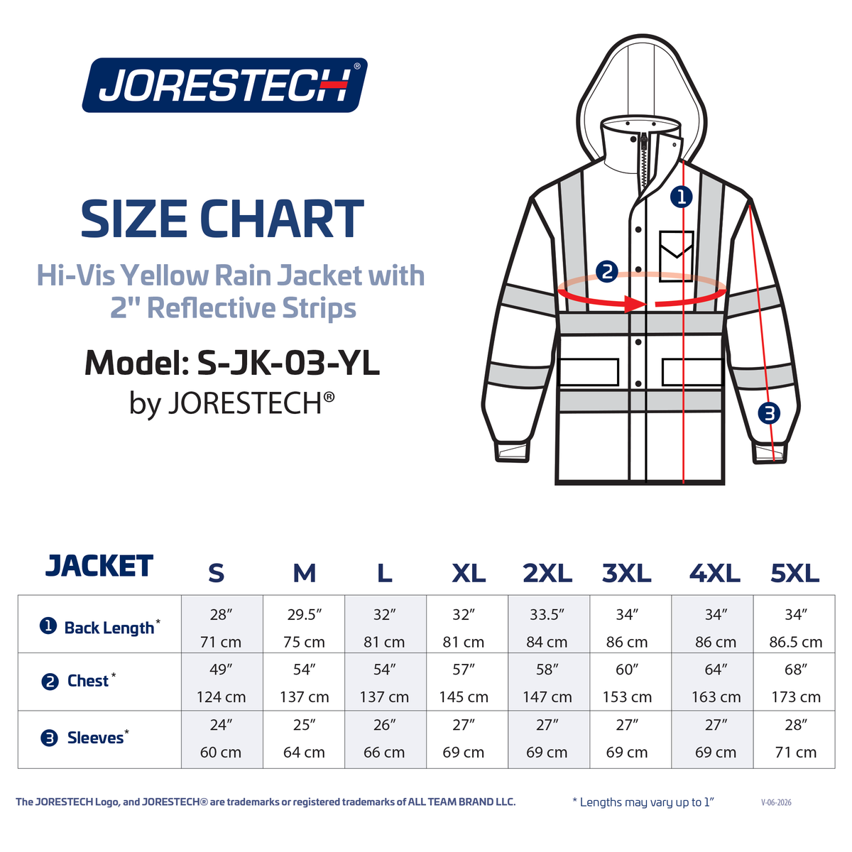 Jorestech Hi-Vis Yellow Rain Jacket with 2" Reflective Strips