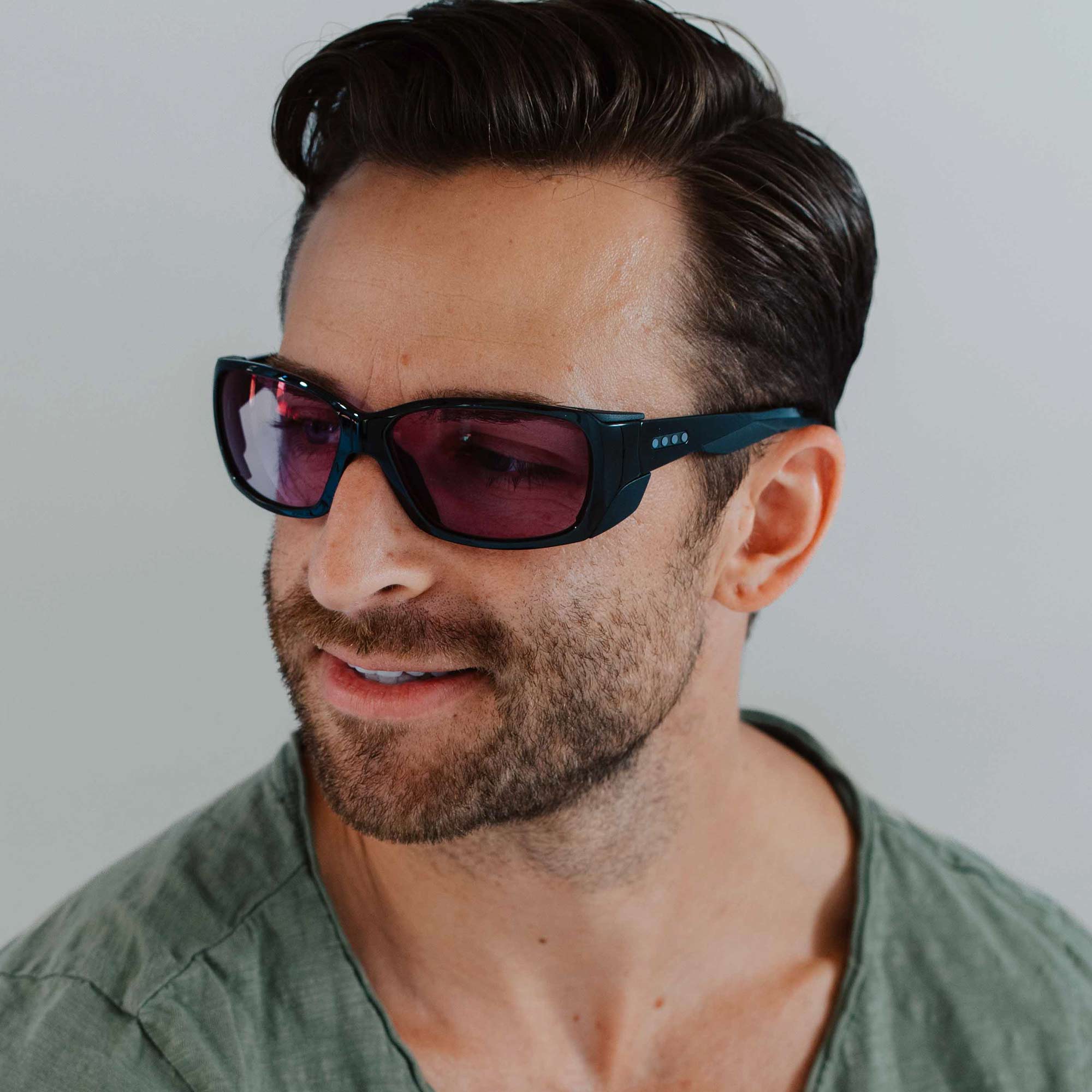 Man wearing Enchroma Summit Safety Glasses