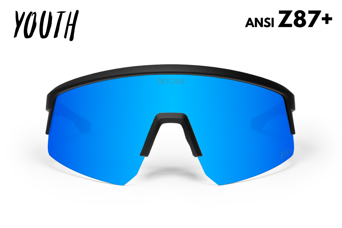Detour Surge Youth Safety Sunglasses with Matte Black Frame and Electric Blue Lens-Safety Glasses USA
