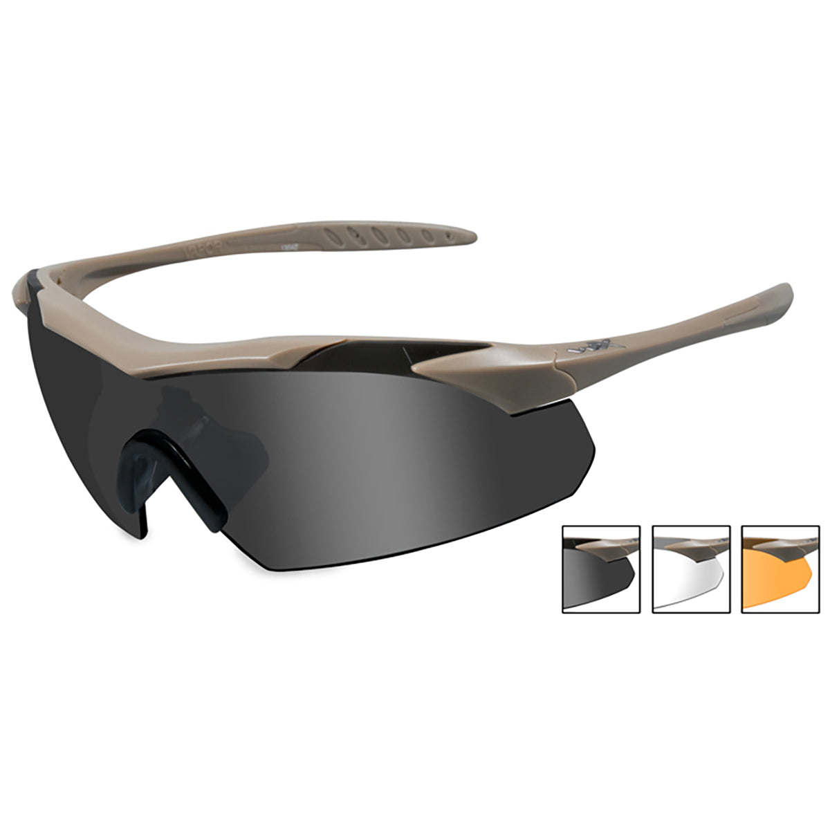 Wiley X Vapor Safety Sunglasses with Tan 499 Frame and Clear, Gray, and Light Rust Lenses