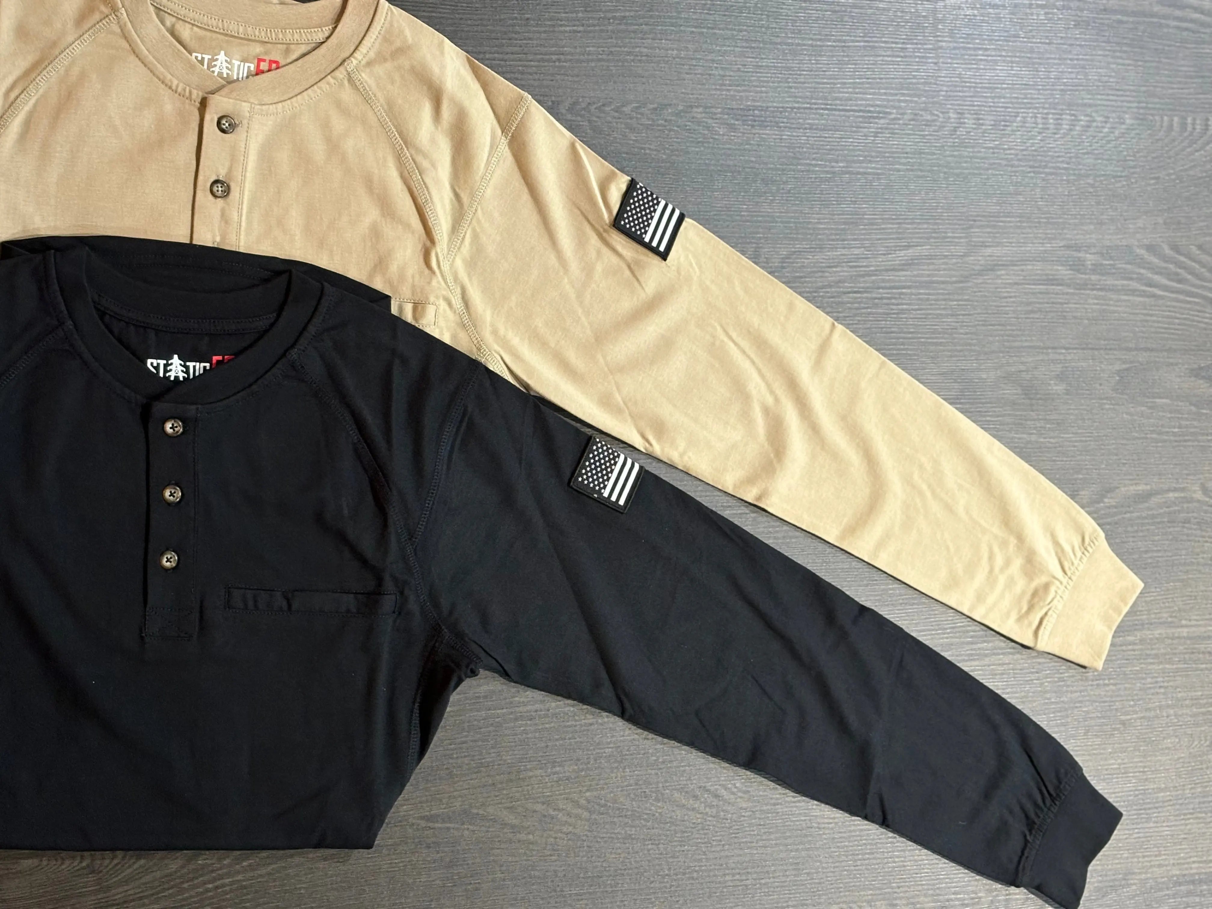 Static FR Flame-Resistant Shirt 3-Button Henley - Tan-Safety Glasses USA-3