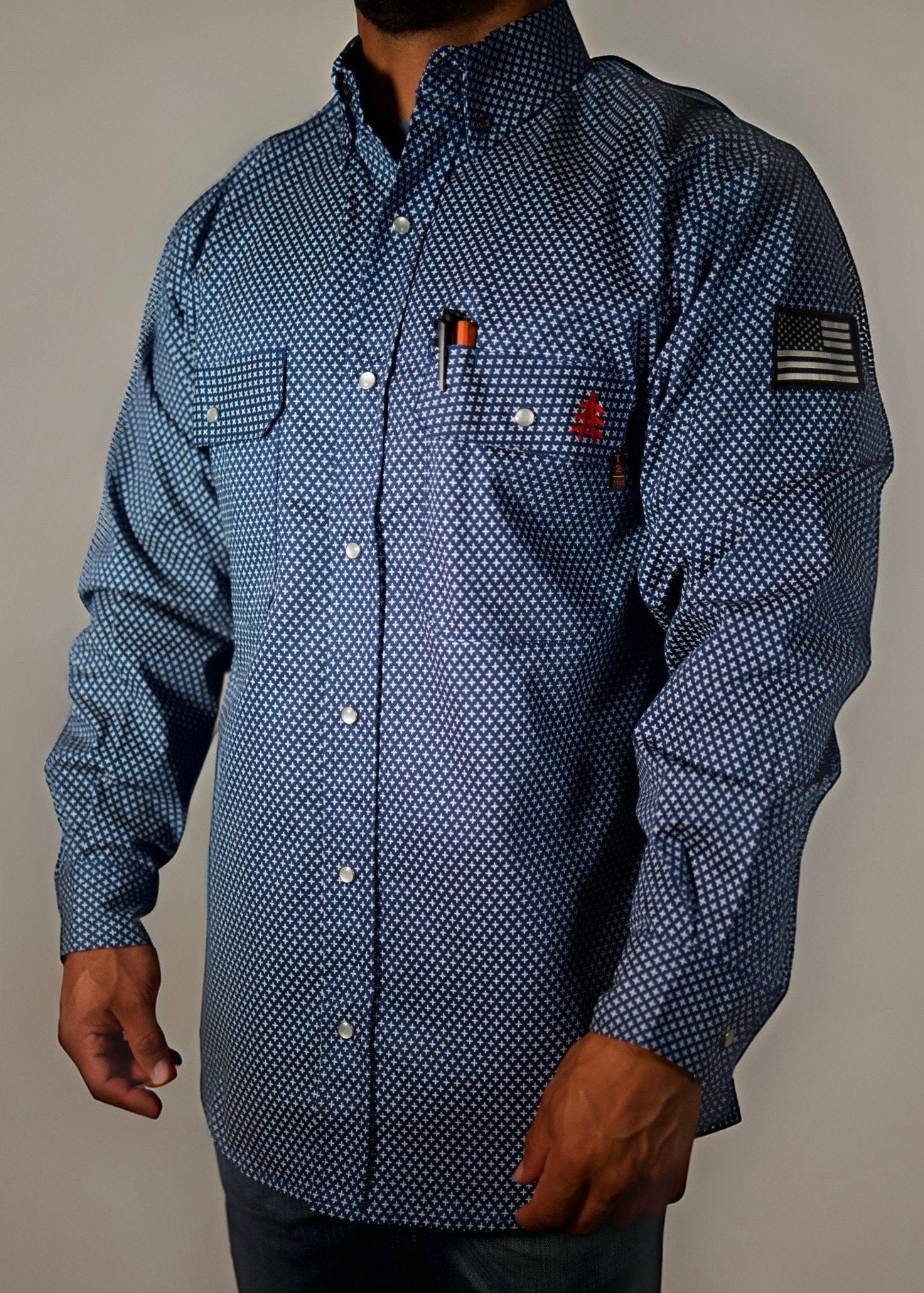 Static FR Flame-Resistant Work Shirt Pearl Snap - Honor Navy-Safety Glasses USA-1