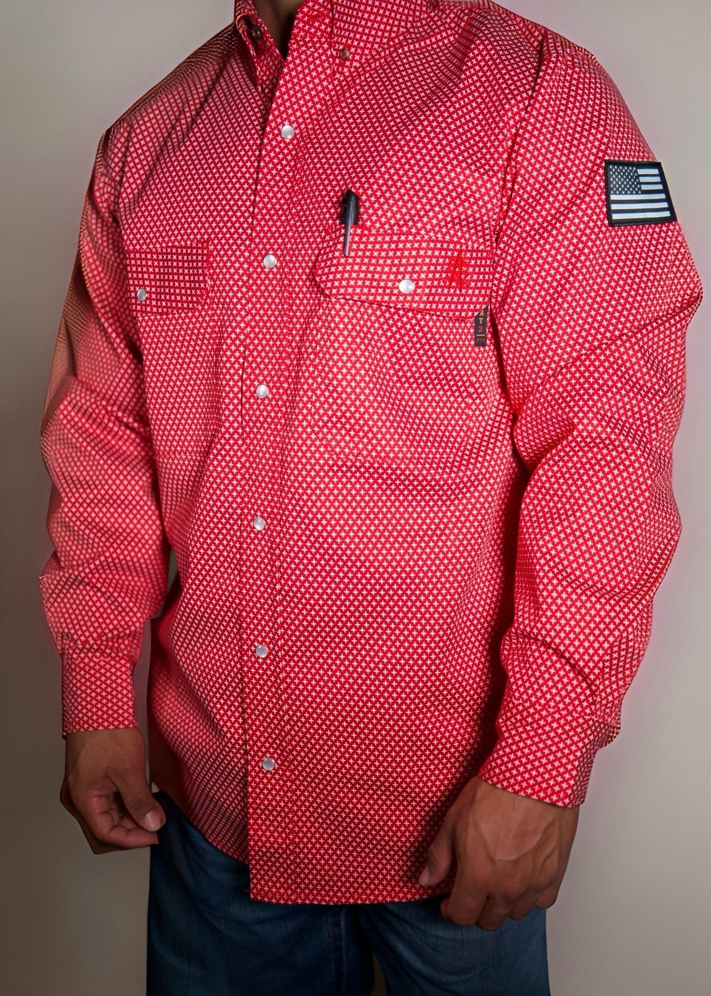 Static FR Flame-Resistant Work Shirt Pearl Snap - Alpha Red-Safety Glasses USA-3