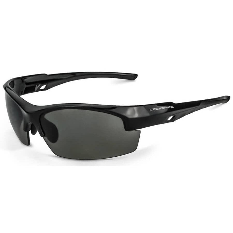 Crossfire Crucible Safety Glasses Shiny Black Frame Smoke Lens 4061