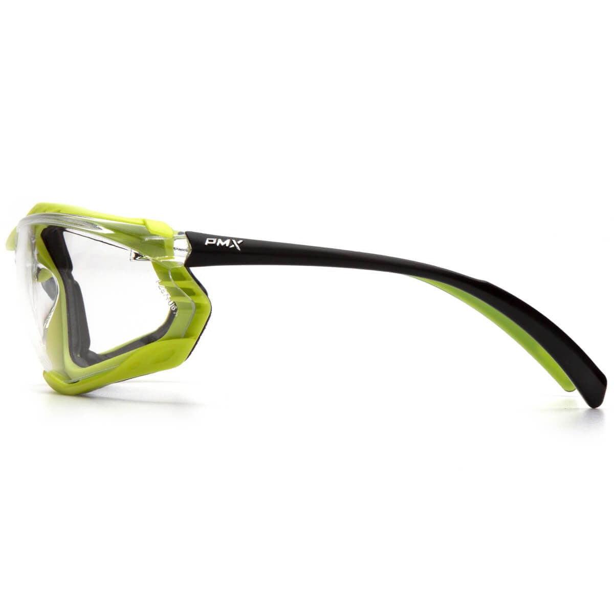 Pyramex Proximity Safety Glasses with Black/Lime Frame and Clear H2MAX Anti-Fog Lens - Side View