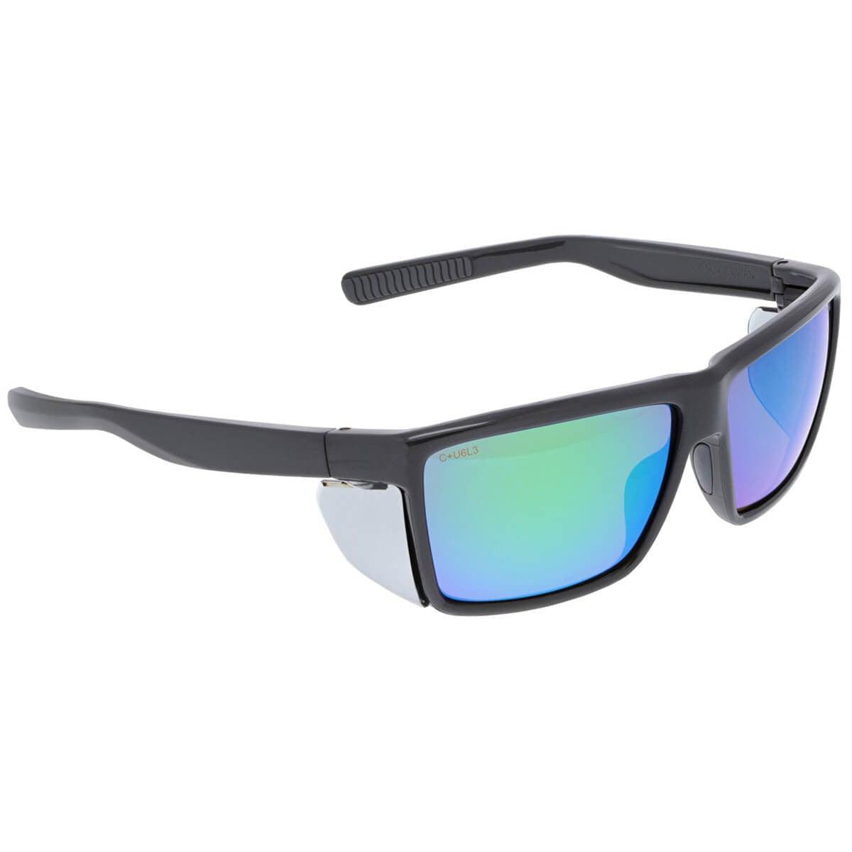 MCR Safety Swagger SR2 Safety Glasses with Charcoal Frame and Green Mirror Polarized Lens SR22BGZ - Side View