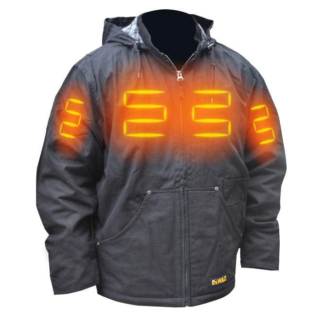 DeWalt DCHJ076ABD1 Unisex Heated Heavy Duty Work Coat With Battery & Charger Front Heat Zones