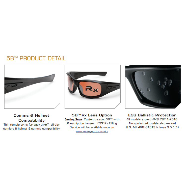 ESS 5B Ballistic Sunglasses Black Frame Mirror Lenses EE9006-05 Features