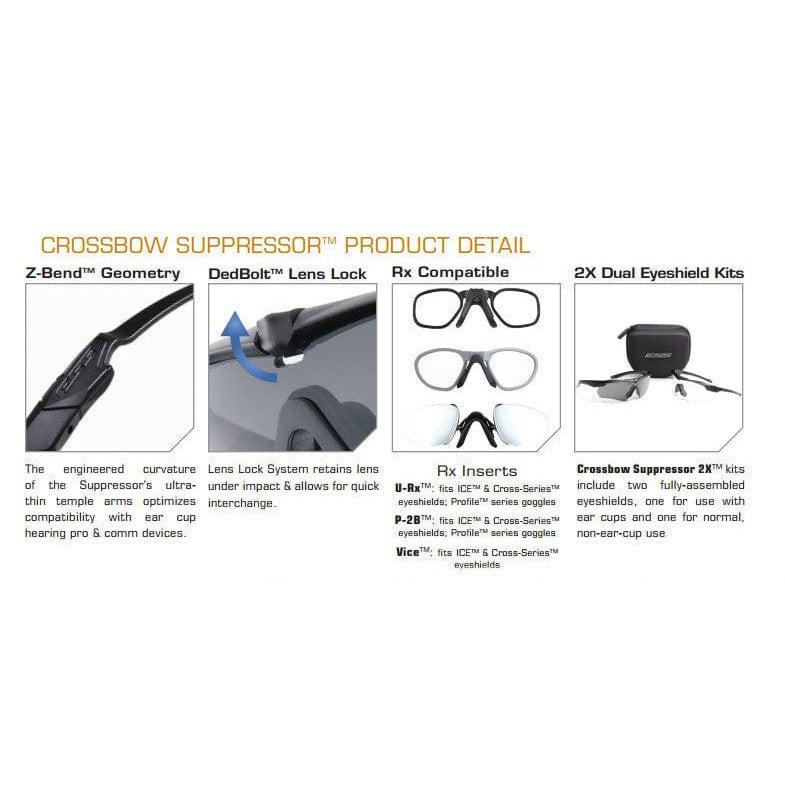 ESS Crossbow Suppressor Safety Glasses 2X Kit with Black Frames and Clear and Smoke Gray Lenses (Unit Issue)-740-0451-Safety Glasses USA-3