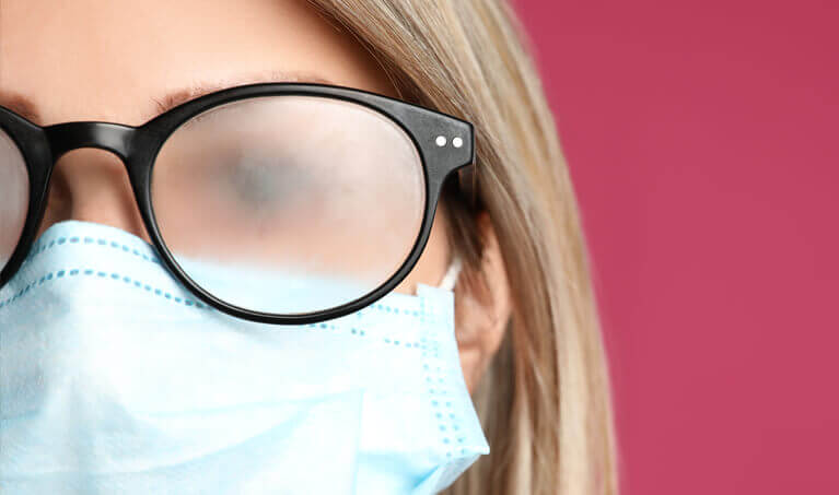Worker wearing foggy eyewear