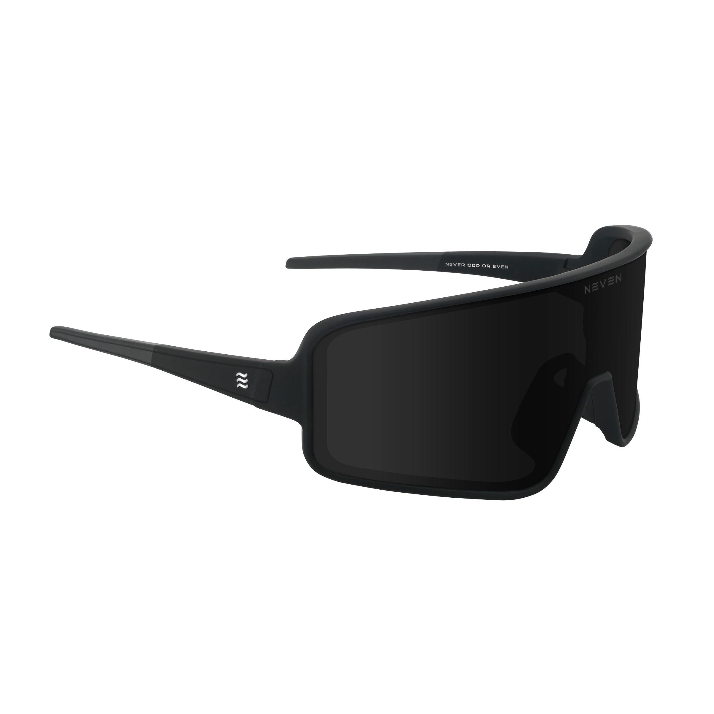 Matte black Neven Resilience polarized sunglasses with a wrap-around shield lens and branded temples.