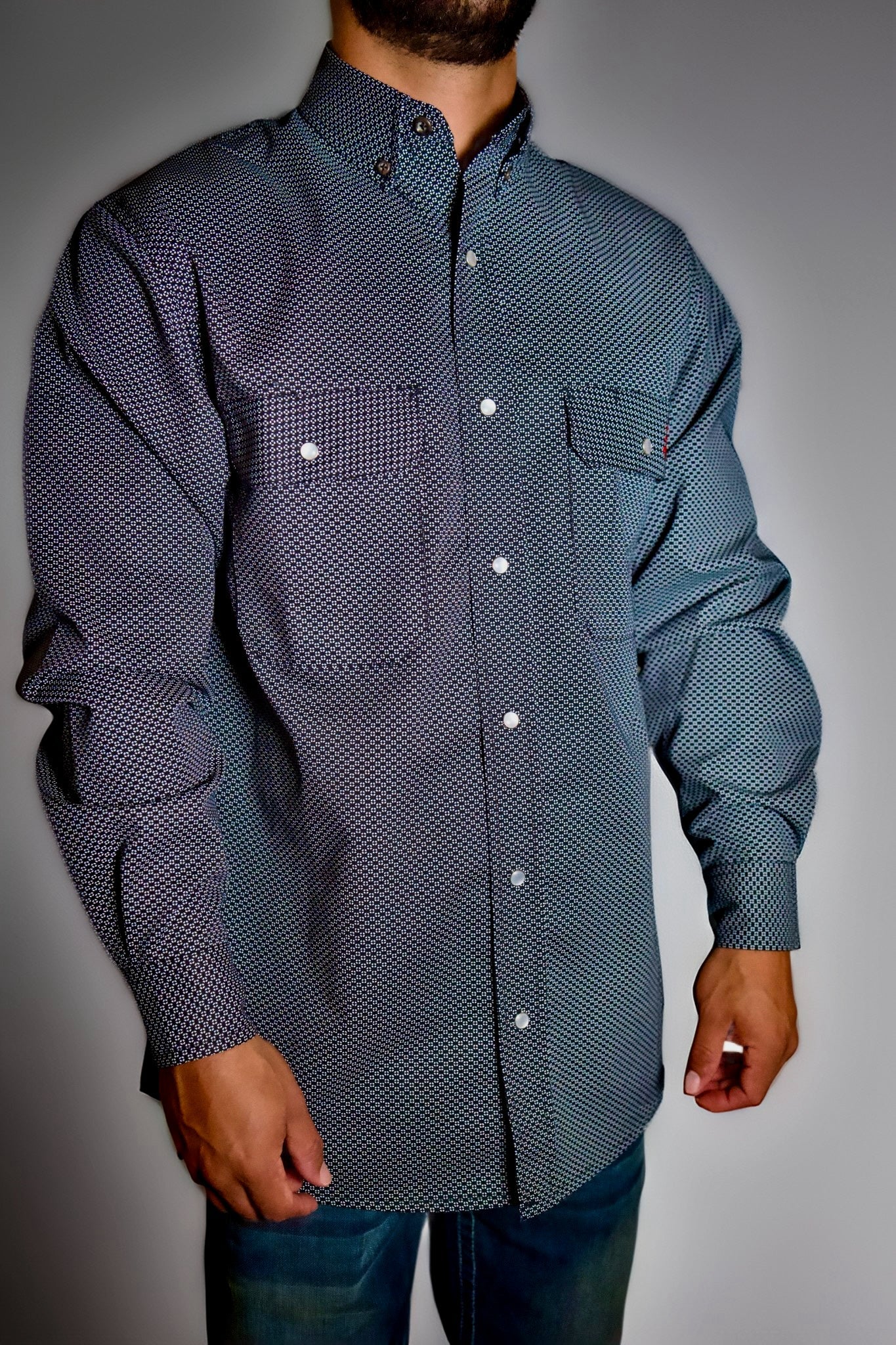 Static FR Flame-Resistant Work Shirt Pearl Snap - Shadow Black-Safety Glasses USA-3