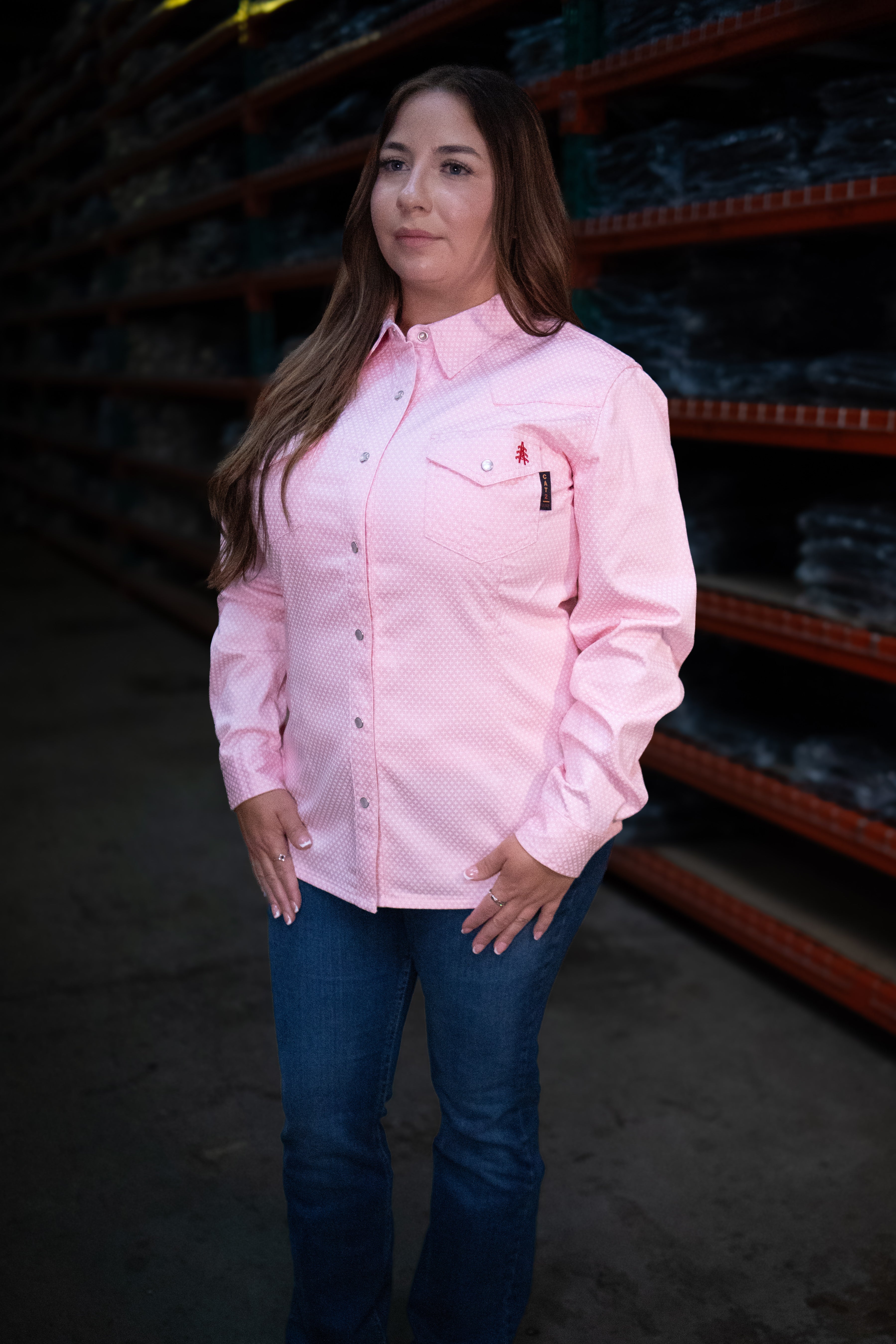 Static FR Women's Flame-Resistant Pearl Snap Work Shirt - Ignite Pink