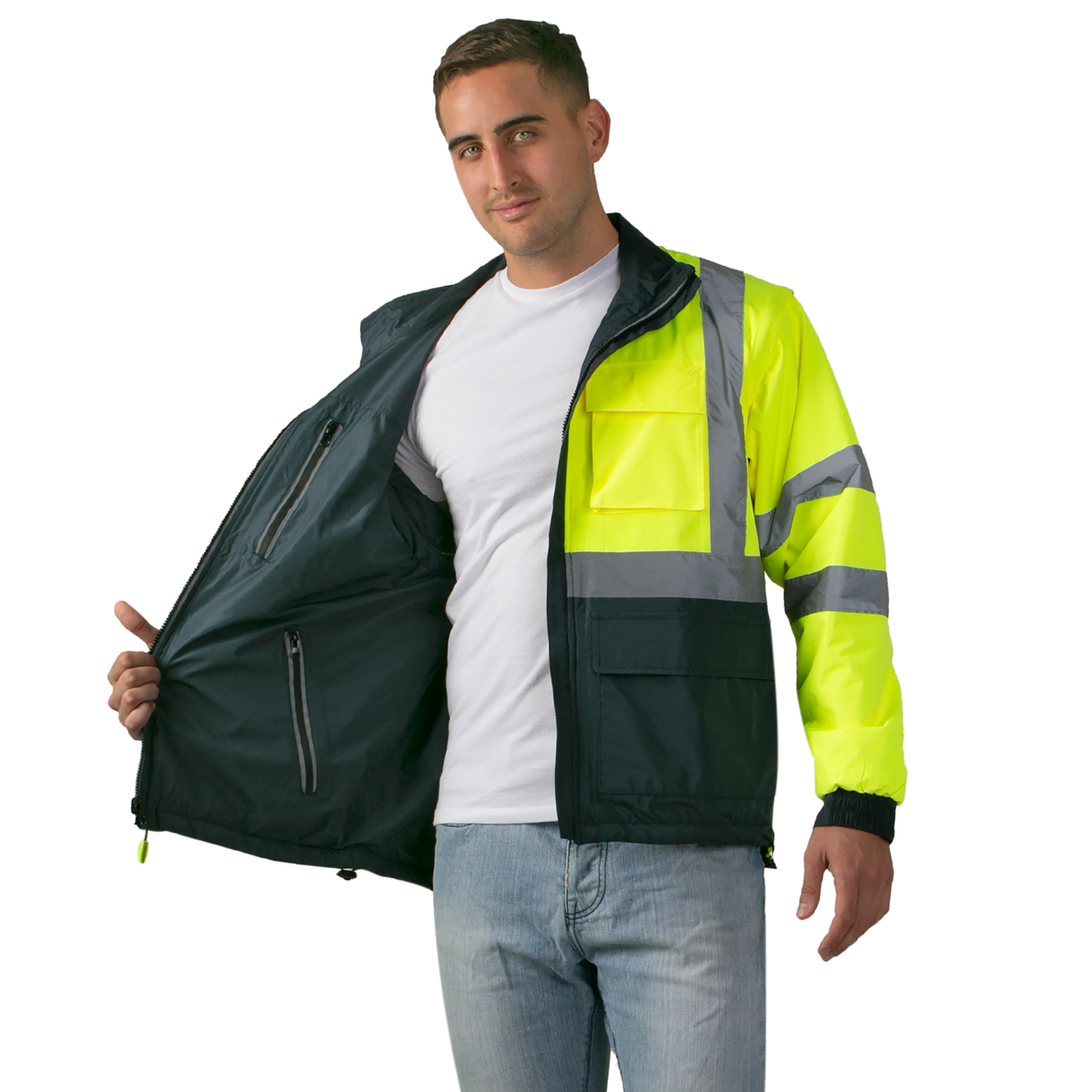 Jorestech 4-in-1 Hi-Vis Reversible Safety Jacket with Removable Sleeves
