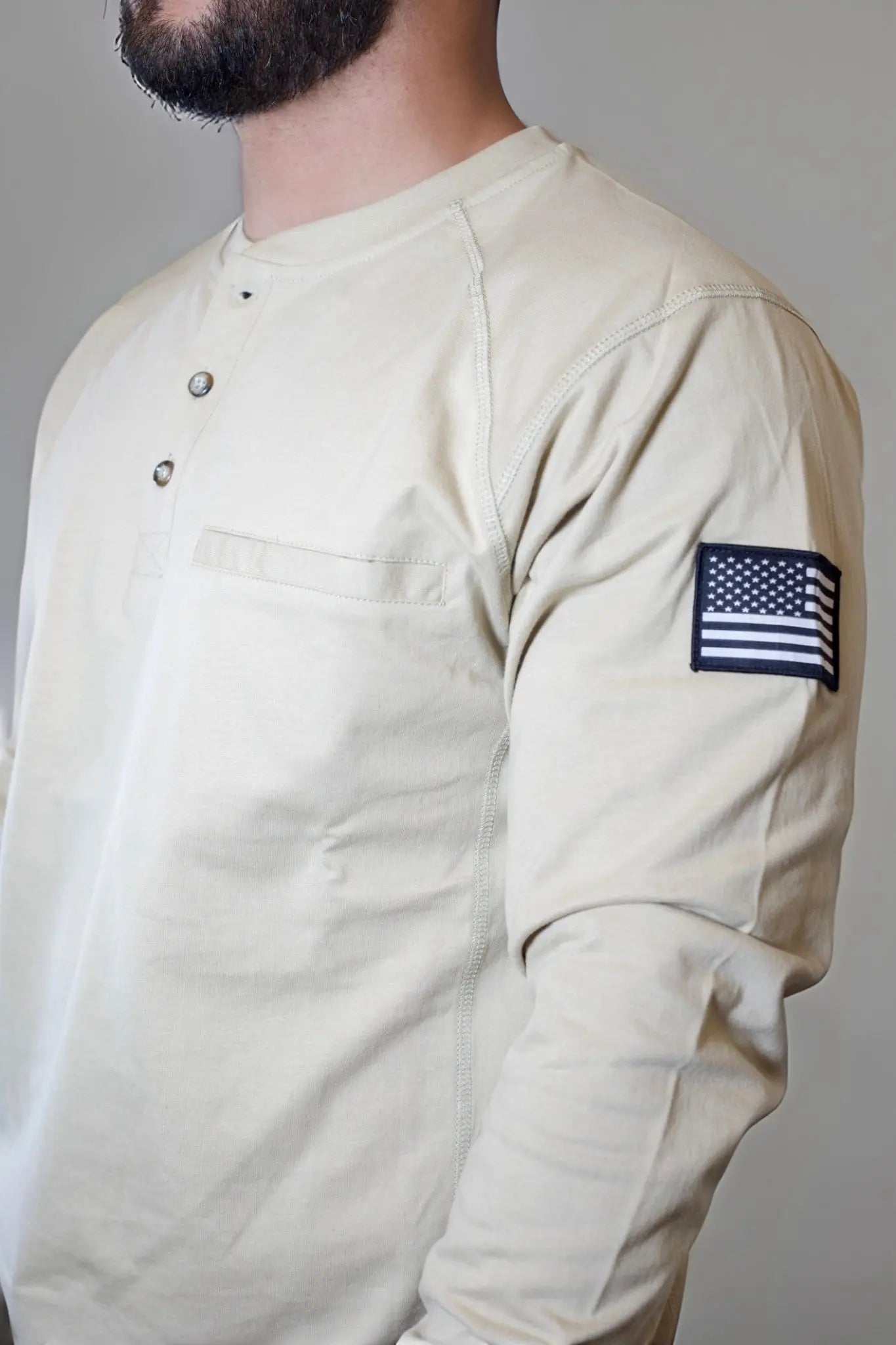 Static FR Flame-Resistant Shirt 3-Button Henley - Tan-Safety Glasses USA-2