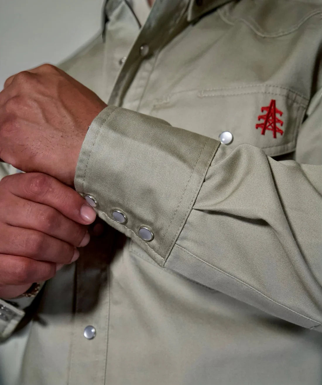 Static FR Flame-Resistant Western Style Pearl Snap Work Shirt - Khaki