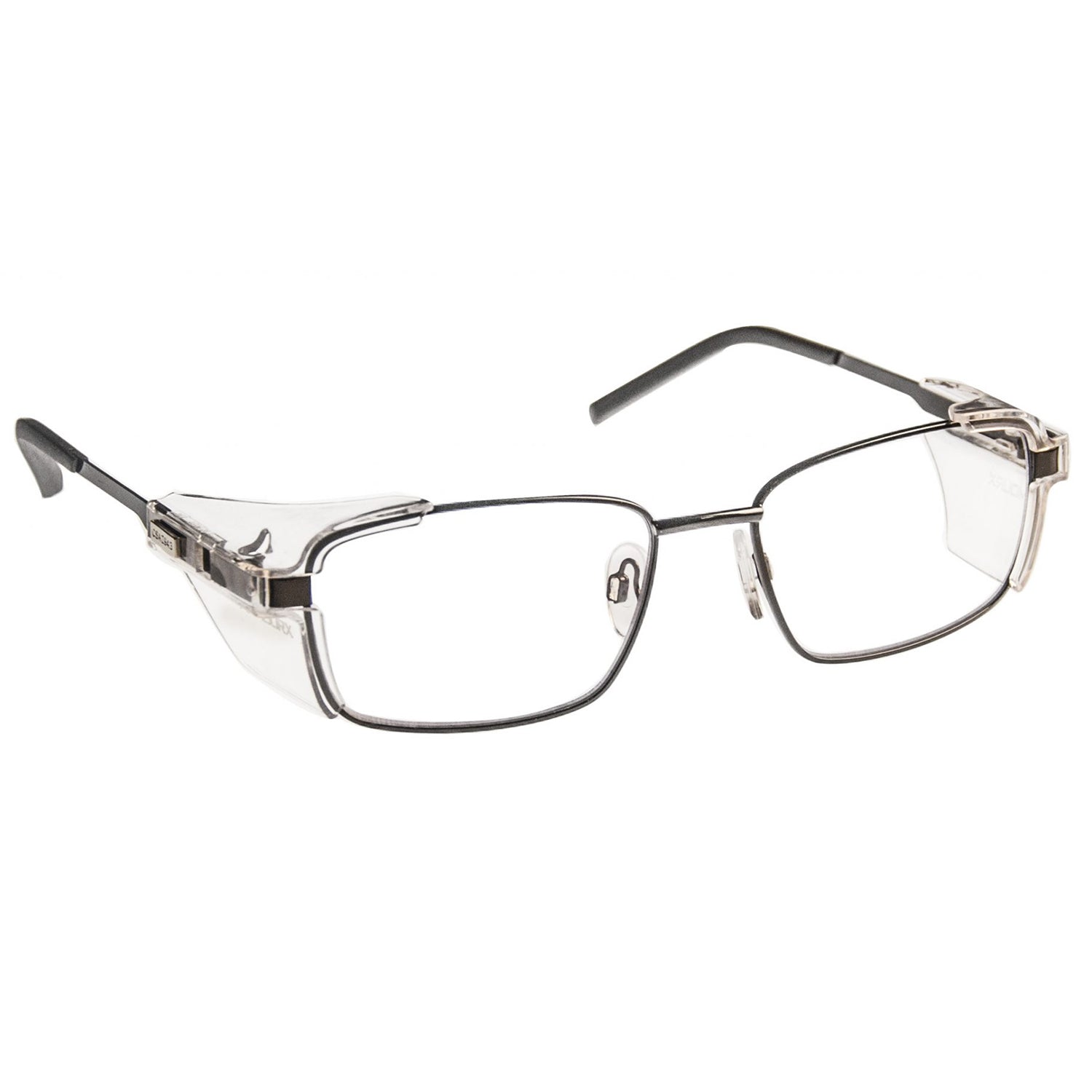 ArmouRx 3001P black metal rectangle prescription safety glasses with permanent side shields.
