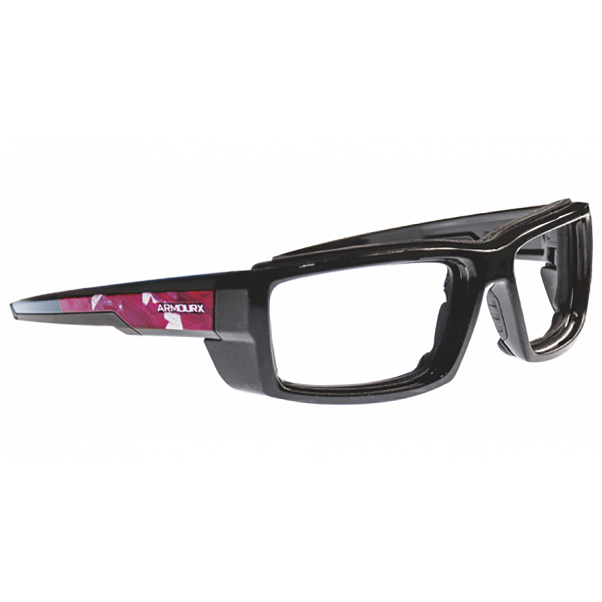 ArmouRx 6014A black plastic prescription safety glasses with a Canadian flag design on the temple.